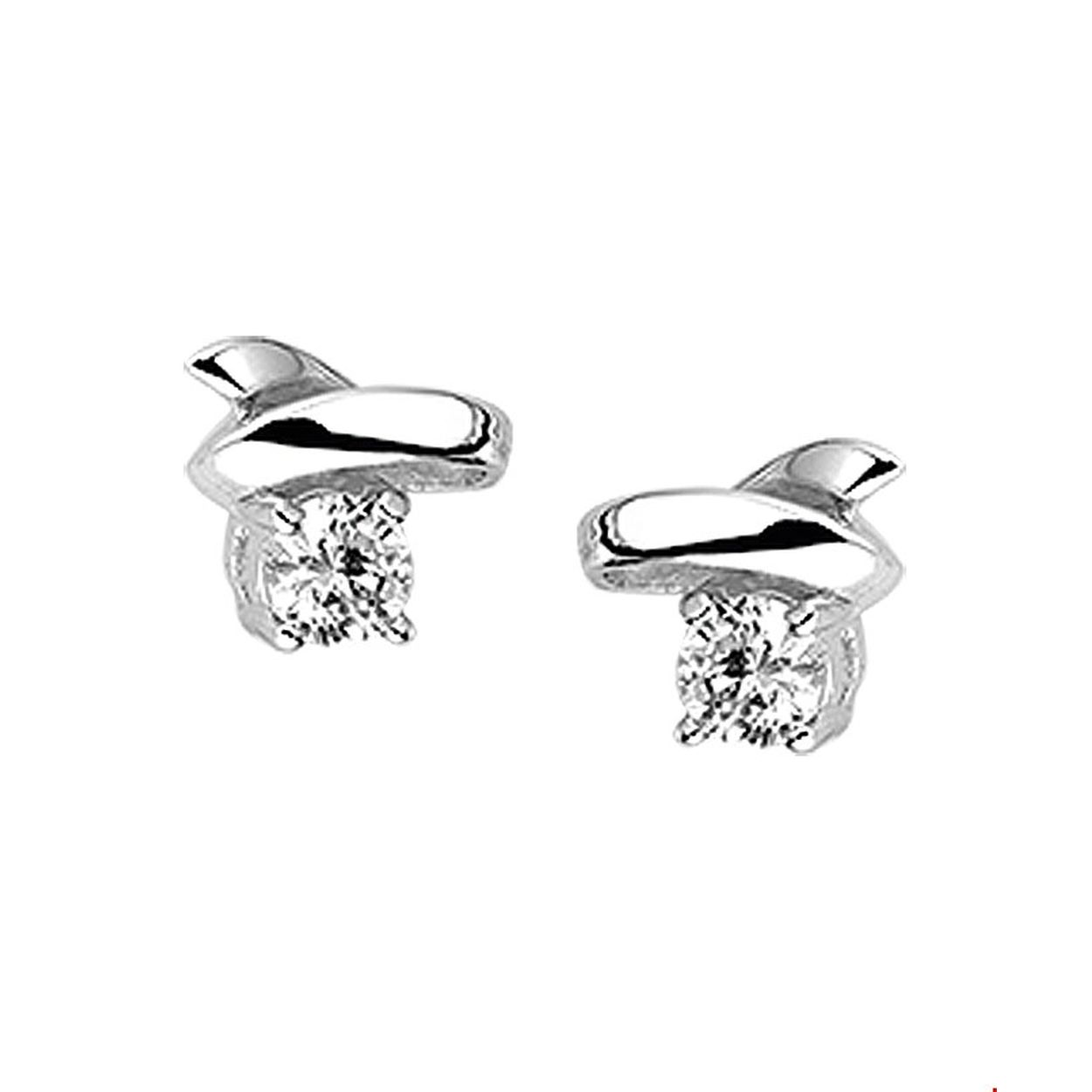 46682 Zilveren gerhodineerde kleine fantasie oorknopjes met zirconia in chaton gezet. KA1303533