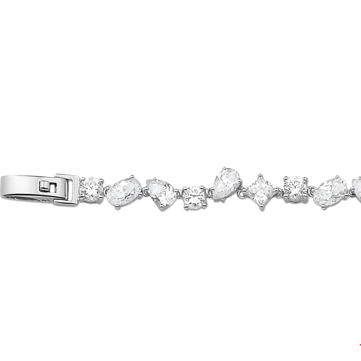 Beschrijving: Gerhodineerd zilveren armband met zirkonia. 
Verpakt per: 1
Doelgroep: dames
Breedte: 9.5 mm
Langste lengte: 19.5 mm
Zetting: entourage (chatonzetting)