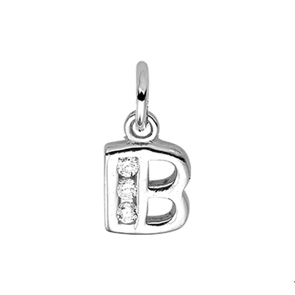 Beschrijving: Gerhodineerd zilveren hanger letter B met een hoogte van 9.5mm en een breedte van 6.5mm. Uitgevoerd met een schitterende rij van zirkonia.
Uniekenummer serie: 33598
Verpakt per: 1
Doelgroep: unisex
Zetting: alliance (rail zetting)