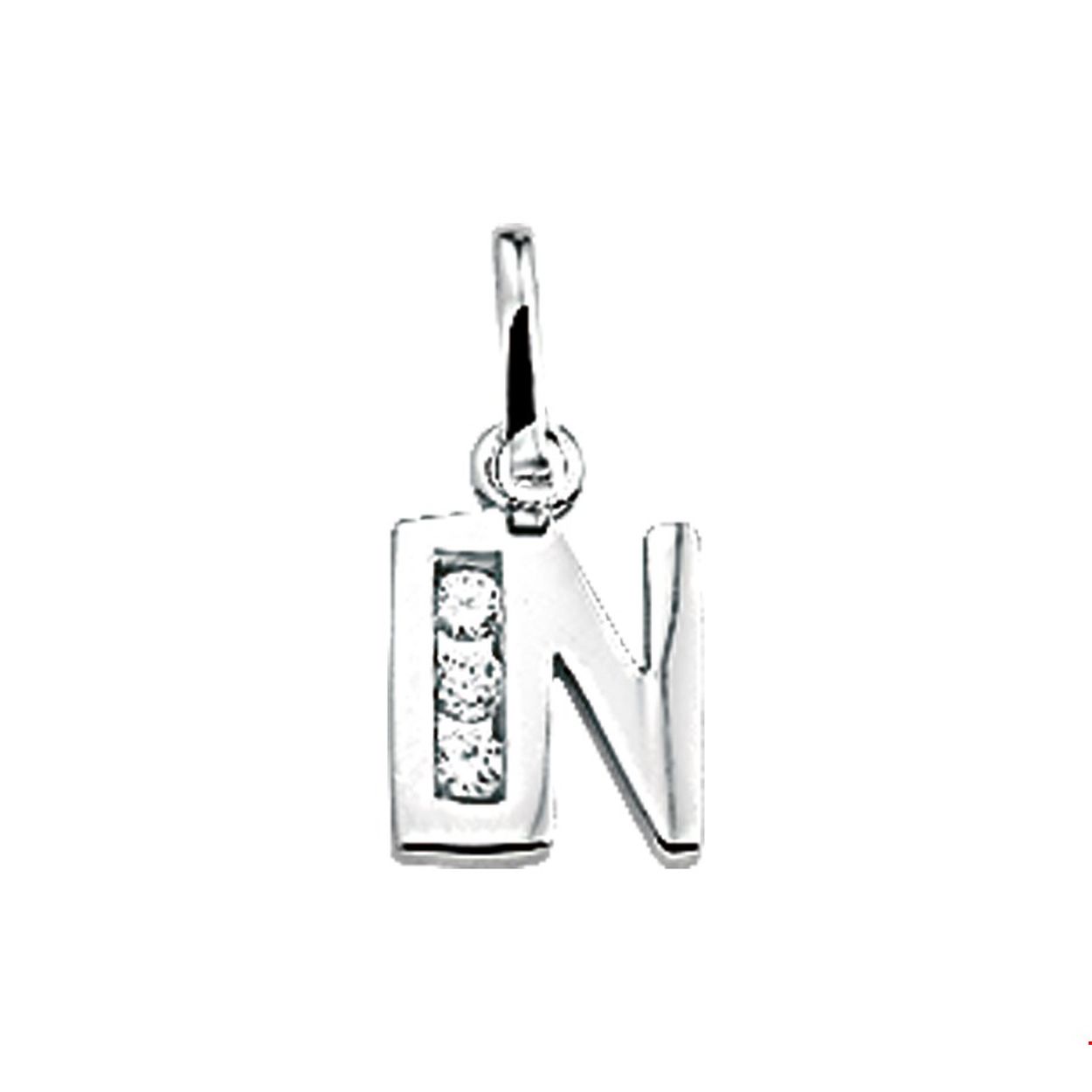 Beschrijving: Gerhodineerd zilveren hanger letter N met een hoogte van 9.5mm en een breedte van 6.5mm. Uitgevoerd met een schitterende rij van zirkonia.
Uniekenummer serie: 33598
Verpakt per: 1
Doelgroep: unisex
Breedte: 6.5 mm
Hoogte: 9.5 mm
Zetting: alliance (rail zetting)