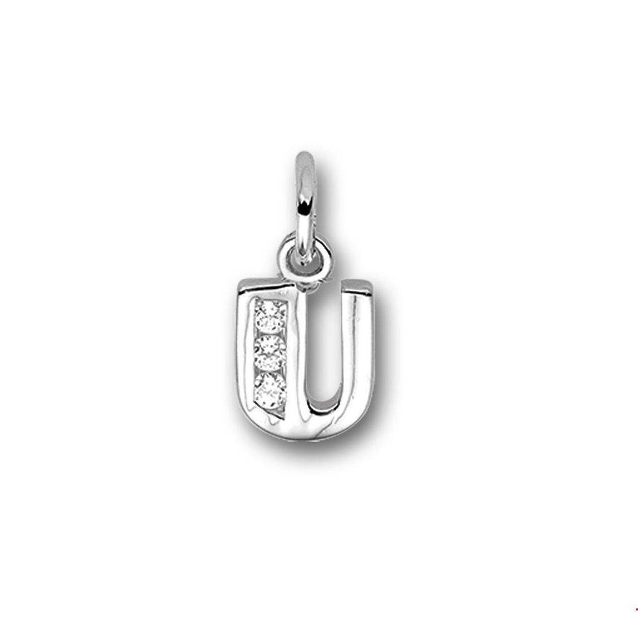 Beschrijving: Gerhodineerd zilveren hanger letter U met een hoogte van 10.5mm en een breedte van 6.5mm. Uitgevoerd met een schitterende rij van zirkonia.
Uniekenummer serie: 33598
Verpakt per: 1
Doelgroep: unisex
Zetting: alliance (rail zetting)