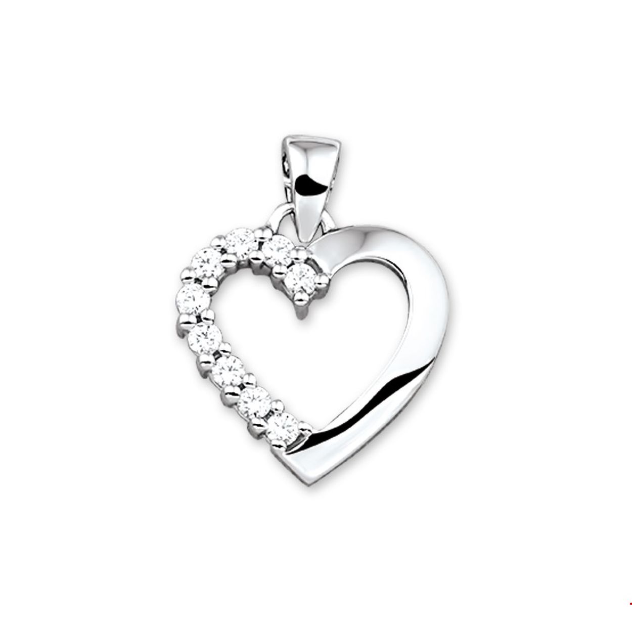 Beschrijving: Gerhodineerd zilveren hanger met een hart en zirkonia. 
Verpakt per: 1
Doelgroep: dames
Breedte: 16.5 mm
Hoogte: 16.5 mm
Zetting: entourage (rijzetting)