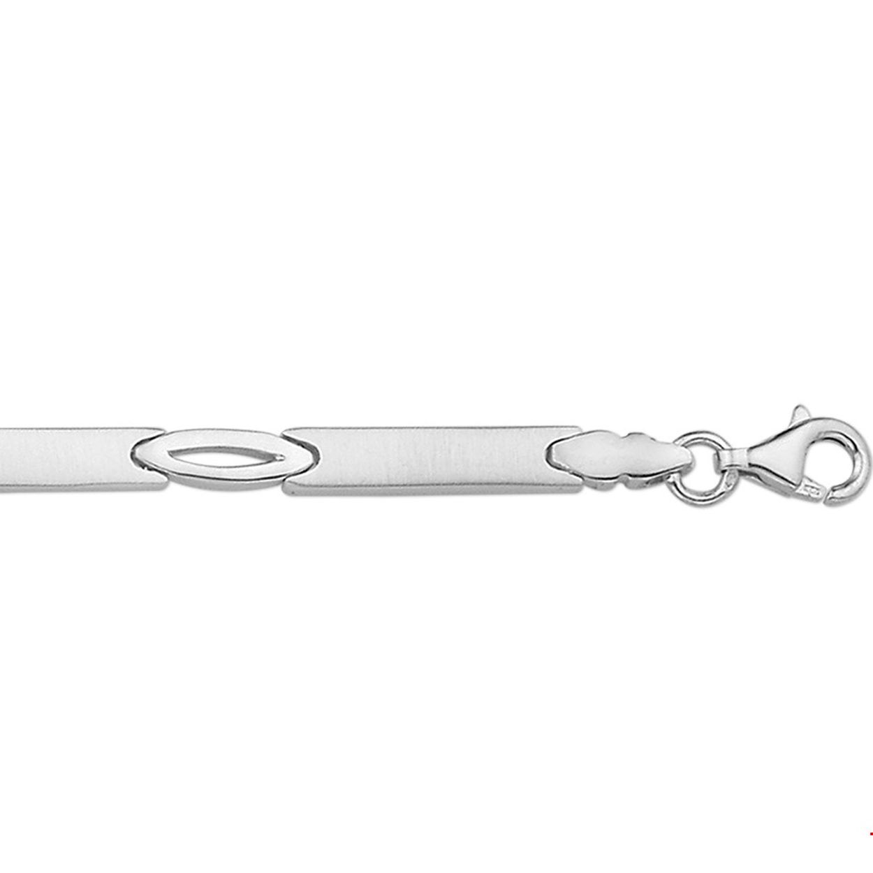 Gerhodineerd zilveren armband met een poli/matte afwerking. 
Breedte: 4.5 mm
Langste lengte: 19 mm