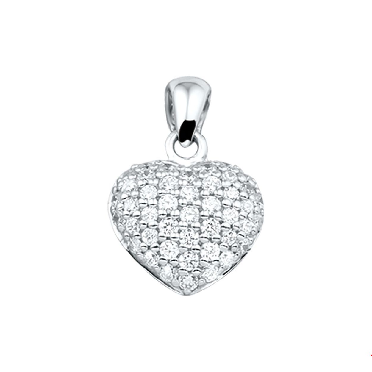 Beschrijving: Gerhodineerd zilveren hanger met een hart en zirkonia. 
Verpakt per: 1
Doelgroep: dames
Breedte: 11.5 mm
Hoogte: 12.5 mm
Zetting: pave