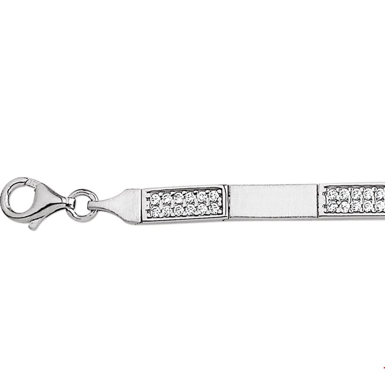 Beschrijving: Gerhodineerd zilveren armband met zirkonia en een poli/matte afwerking.
Verpakt per: 1
Doelgroep: dames
Breedte: 5.5 mm
Langste lengte: 18.5 mm
Zetting: pave