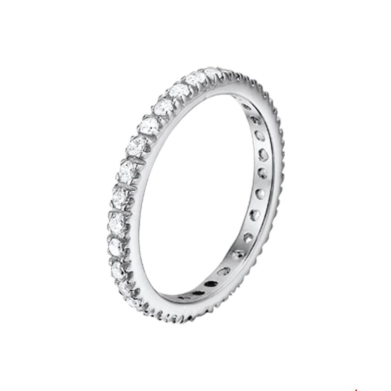 Beschrijving: Gerhodineerd zilveren ring met zirkonia. 
Uniekenummer serie: 26228
Verpakt per: 1
Doelgroep: dames
Ringmaat: 18.50 mm (58)
Breedte: 2 mm
Zetting: alliance (rijzetting)
