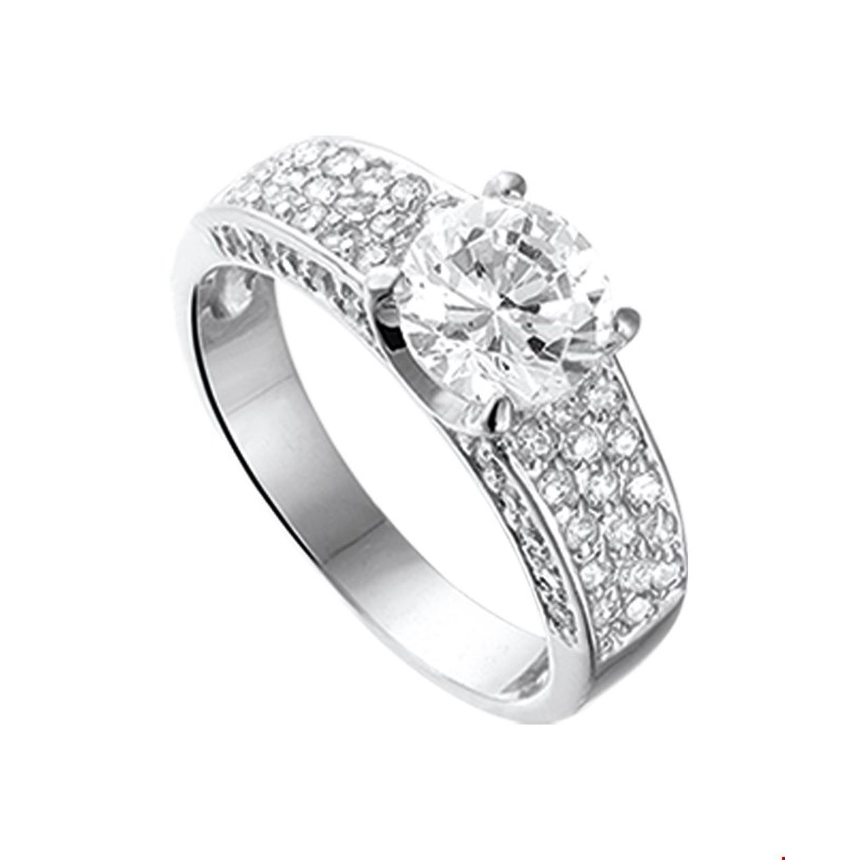 Zilver gerhodineerde fantasie met midden een grote en ernaast met zirconias gezet. KA1308671