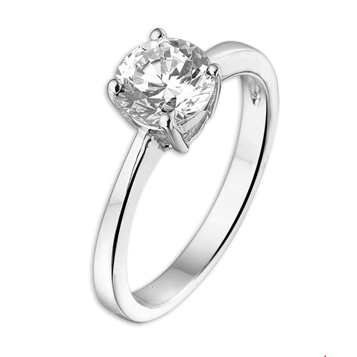 Beschrijving: Gerhodineerd zilveren ring met zirkonia. 
Uniekenummer serie: 26886
Verpakt per: 1
Doelgroep: dames
Ringmaat: 17.25 mm (54)
Zetting: solitaire (chatonzetting)