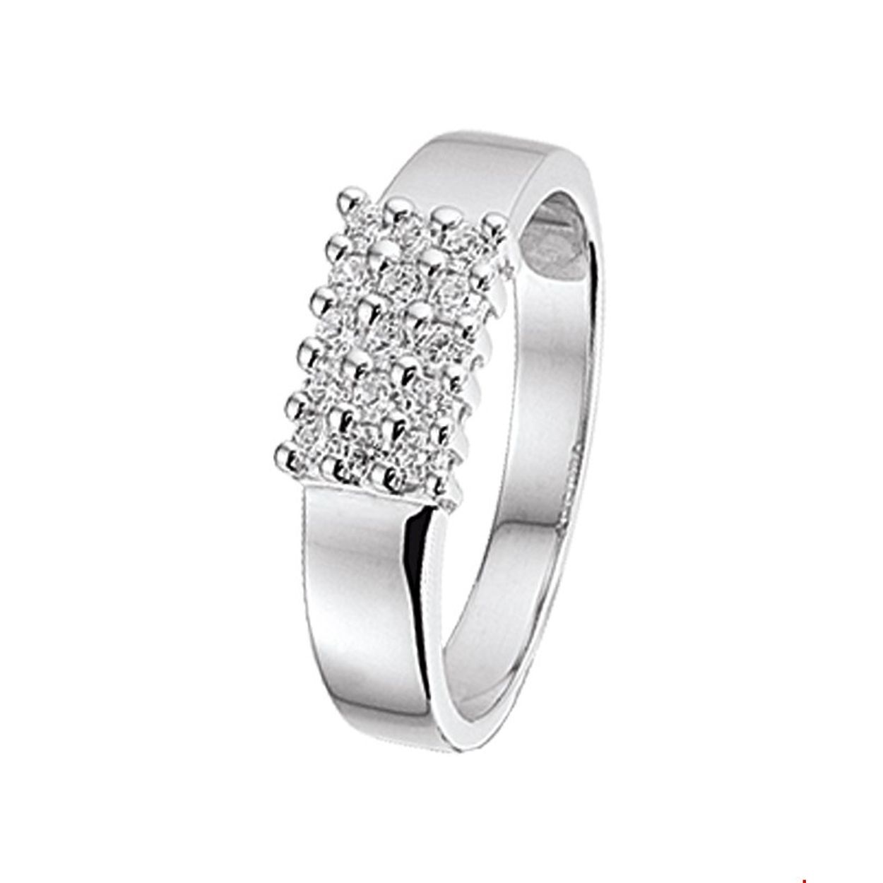 Beschrijving: Gerhodineerd zilveren ring met zirkonia. 
Uniekenummer serie: 26246
Verpakt per: 1
Doelgroep: dames
Ringmaat: 16.50 mm (52)
Breedte: 6.5 mm
Zetting: pave