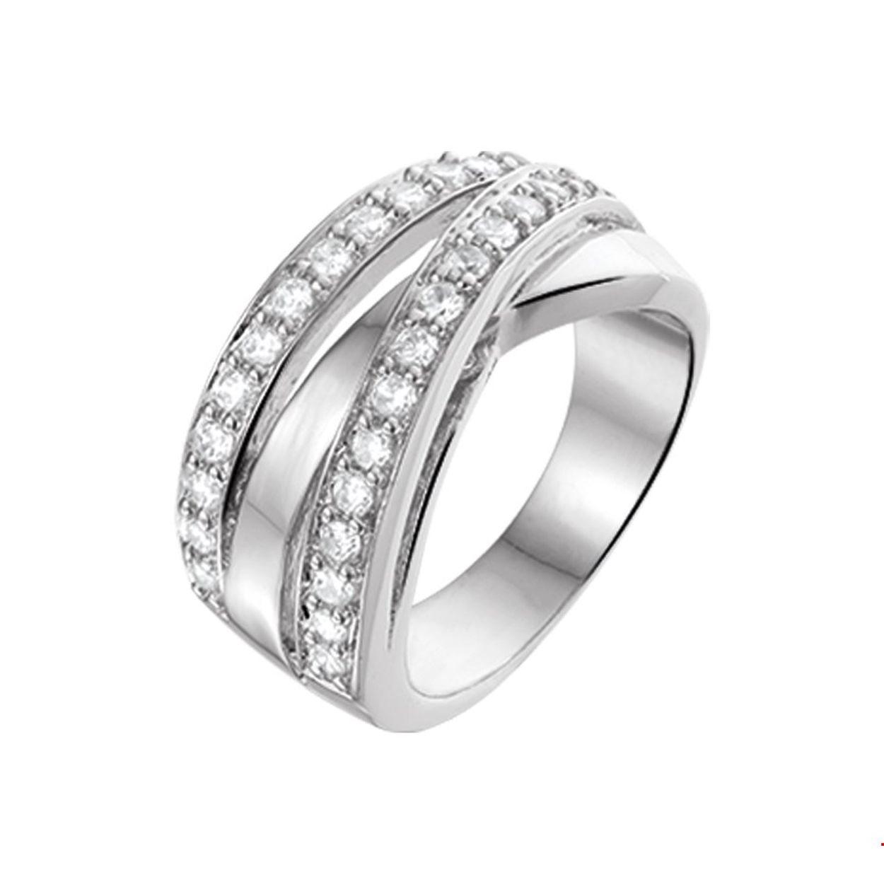 Beschrijving: Gerhodineerd zilveren ring met zirkonia. 
Uniekenummer serie: 26214
Verpakt per: 1
Doelgroep: dames
Ringmaat: 17.75 mm (56)
Breedte: 10.5 mm
Zetting: entourage (rijzetting)