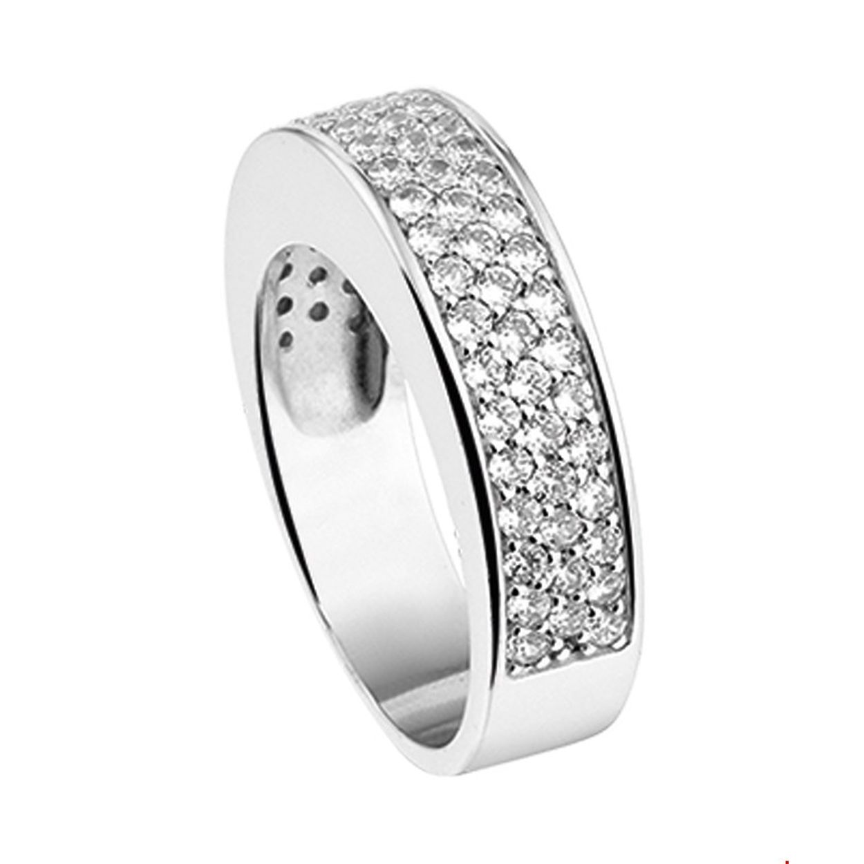 Beschrijving: Gerhodineerd zilveren ring met zirkonia.
Doelgroep: dames
Ringmaat: 19.00 mm (60)
Breedte: 6 mm
Zetting: pave