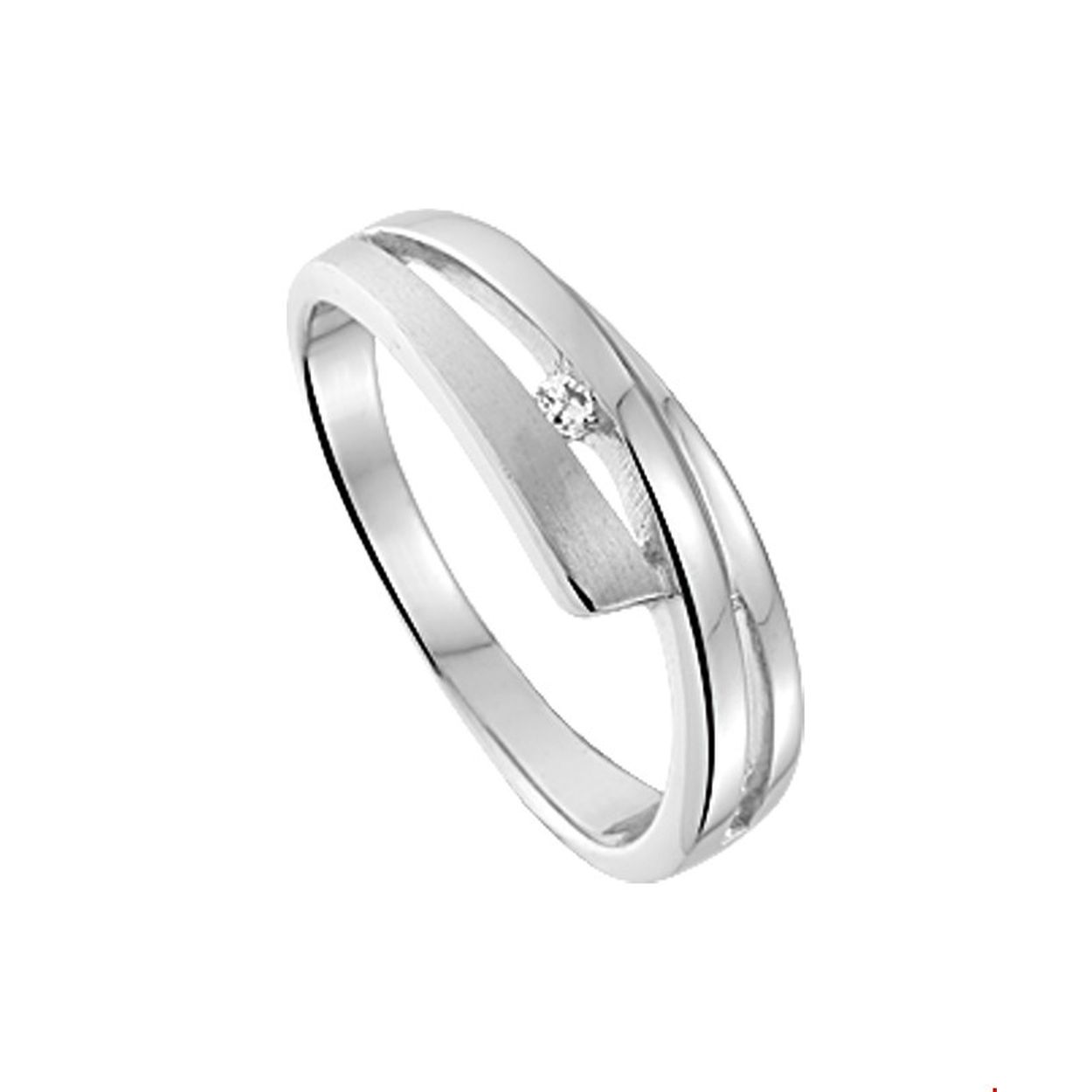 Beschrijving: Gerhodineerd zilveren ring met zirkonia en een poli/matte afwerking. 
Uniekenummer serie: 26190
Verpakt per: 1
Doelgroep: dames
Ringmaat: 15.50 mm (49)
Breedte: 6.5 mm
Zetting: solitaire (span zetting)