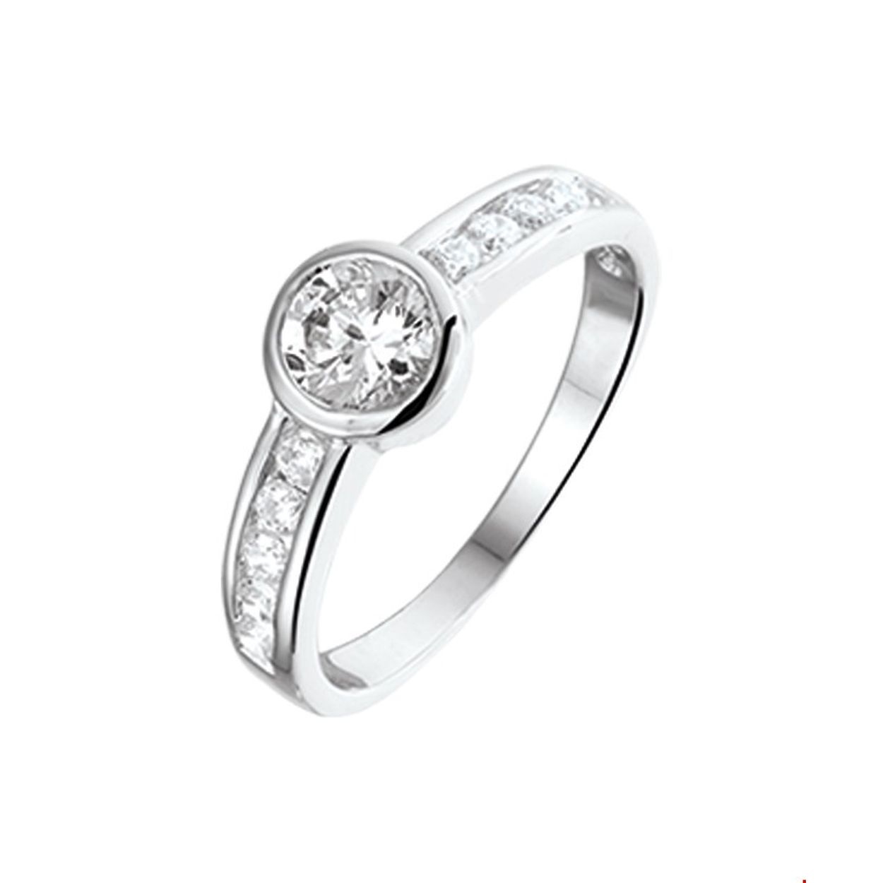 Beschrijving: Gerhodineerd zilveren ring met zirkonia. 
Uniekenummer serie: 26207
Verpakt per: 1
Doelgroep: dames
Ringmaat: 16.50 mm (52)
Breedte: 6.5 mm
Zetting: entourage (rail zetting)