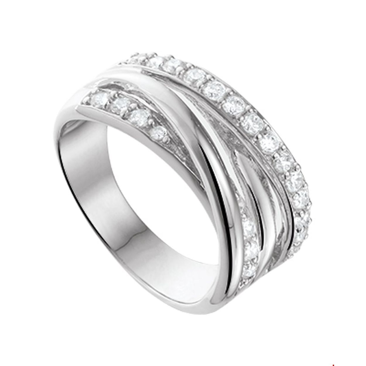 Gerhodineerd zilveren ring met zirkonia.