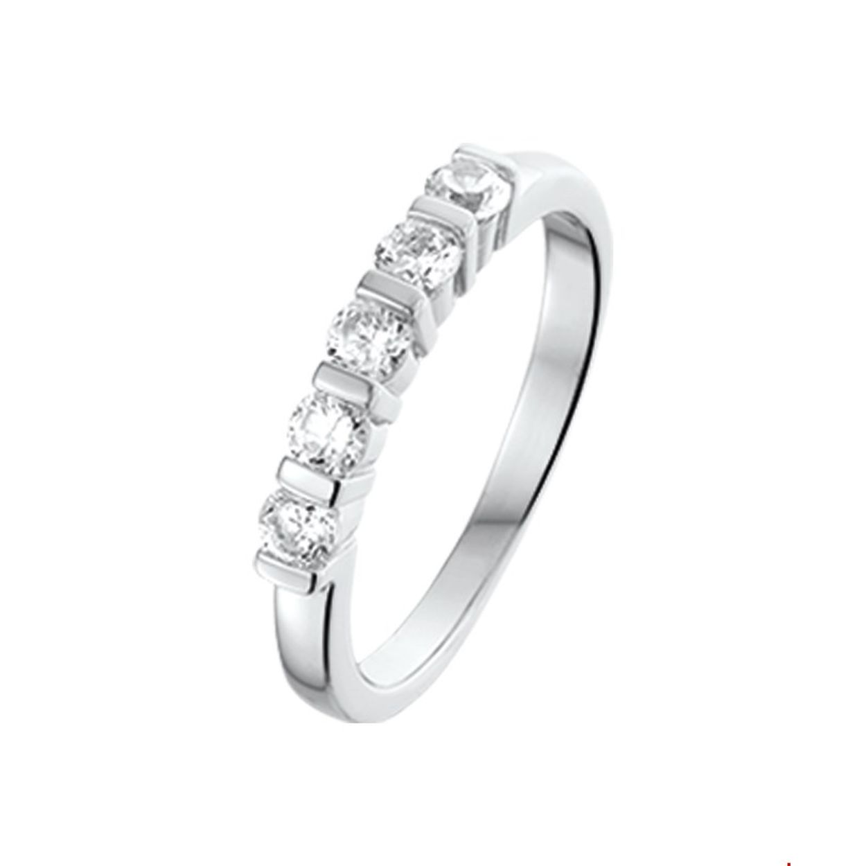 Zilver gerhodineerde fantasie met 5 zirconias in een rij gezet. KA1311574
