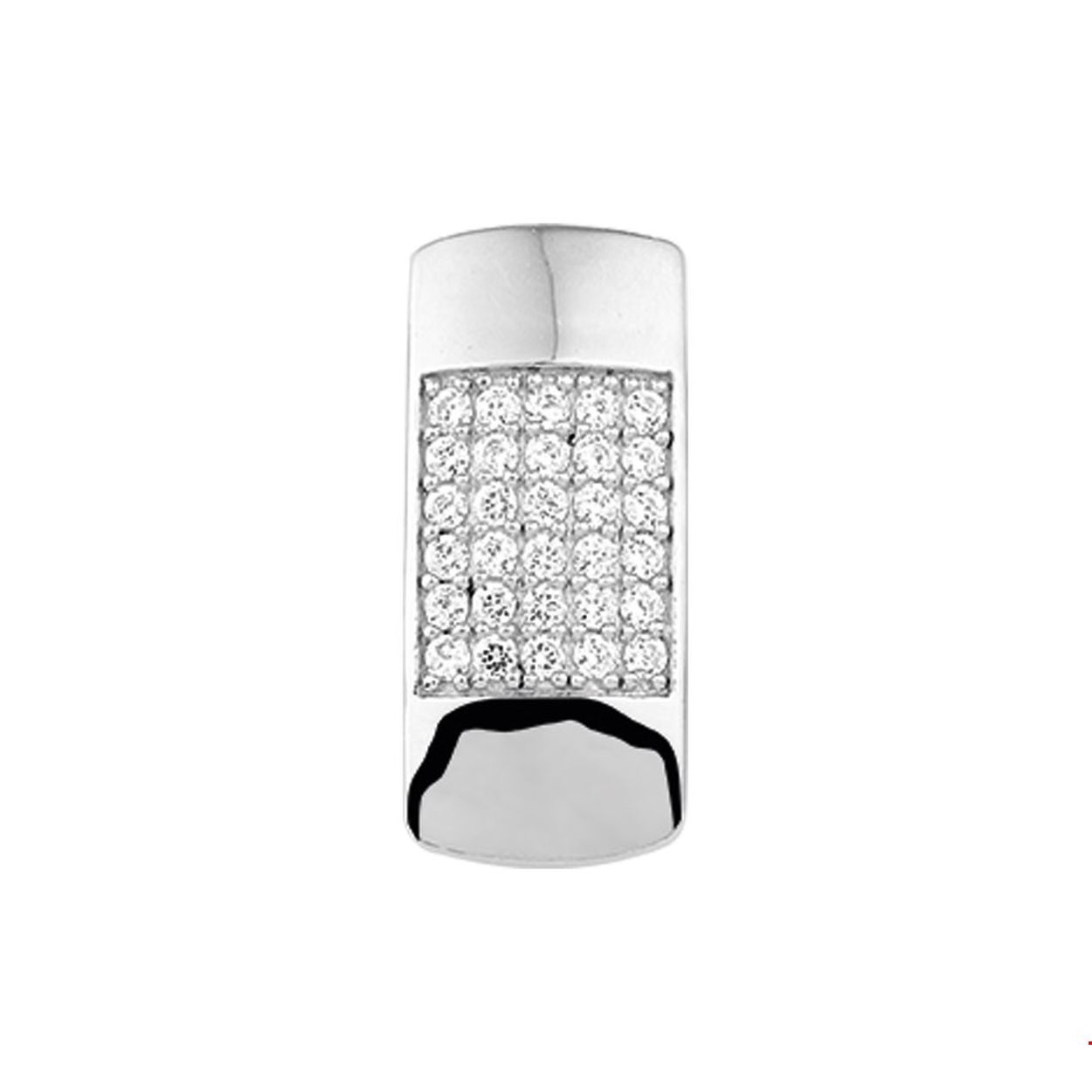 Beschrijving: Gerhodineerd zilveren hanger met zirkonia. 
Verpakt per: 1
Doelgroep: dames
Breedte: 8.5 mm
Hoogte: 20 mm
Zetting: pave