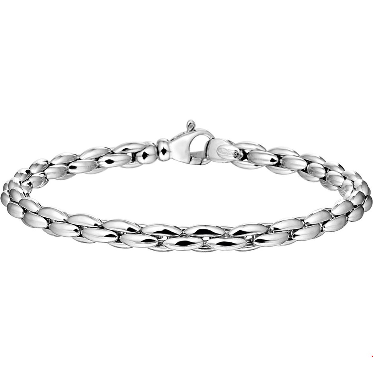 Beschrijving: Gerhodineerd zilveren armband met fantasie schakel. 
Verpakt per: 1
Doelgroep: dames
Breedte: 5 mm
Langste lengte: 19.5 mm