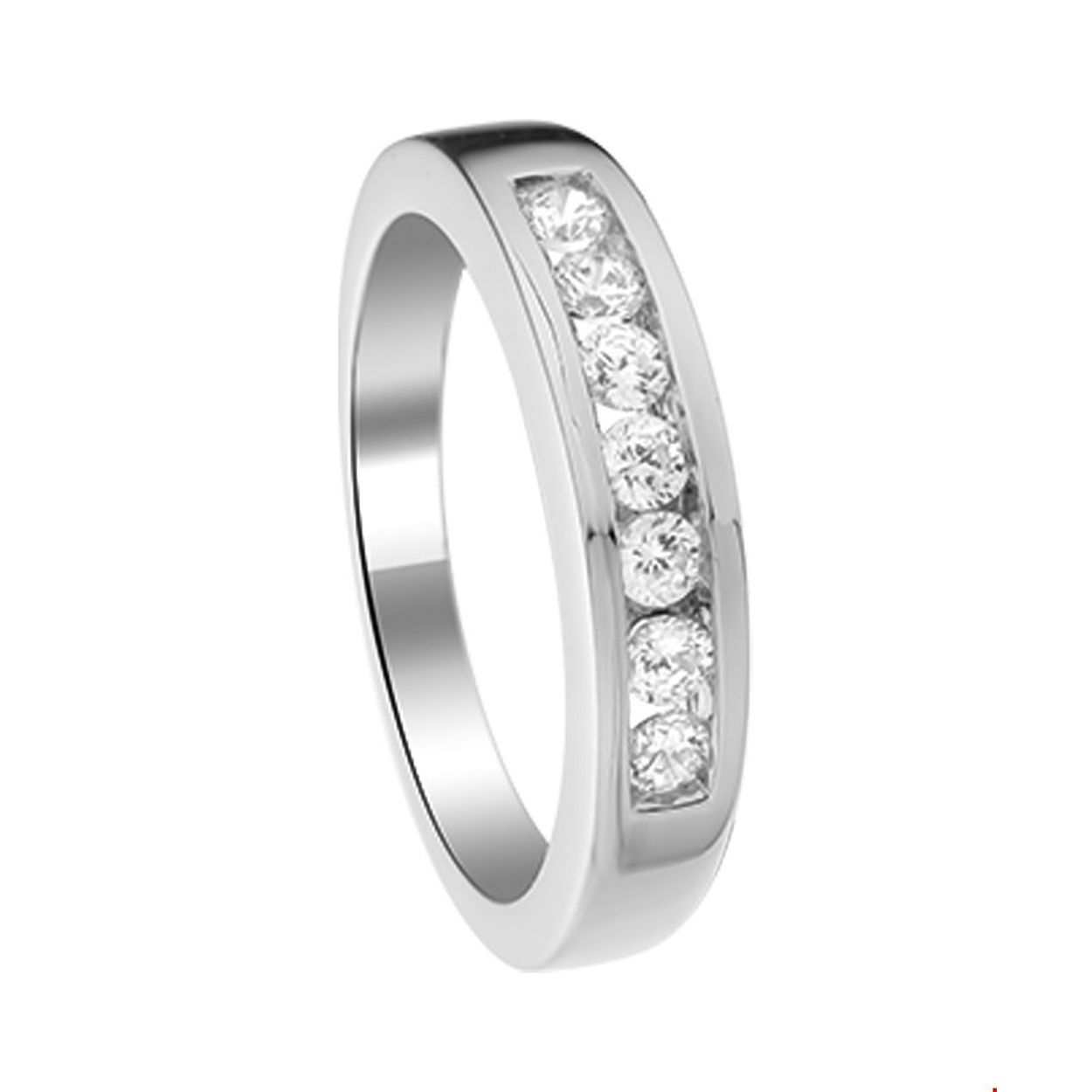 Gerhodineerd zilveren ring met zirkonia. 
Uniekenummer serie: 26236
Verpakt per: 1
Doelgroep: dames
Ringmaat: 16.50 mm (52)
Breedte: 4 mm
Zetting: alliance (rail zetting)