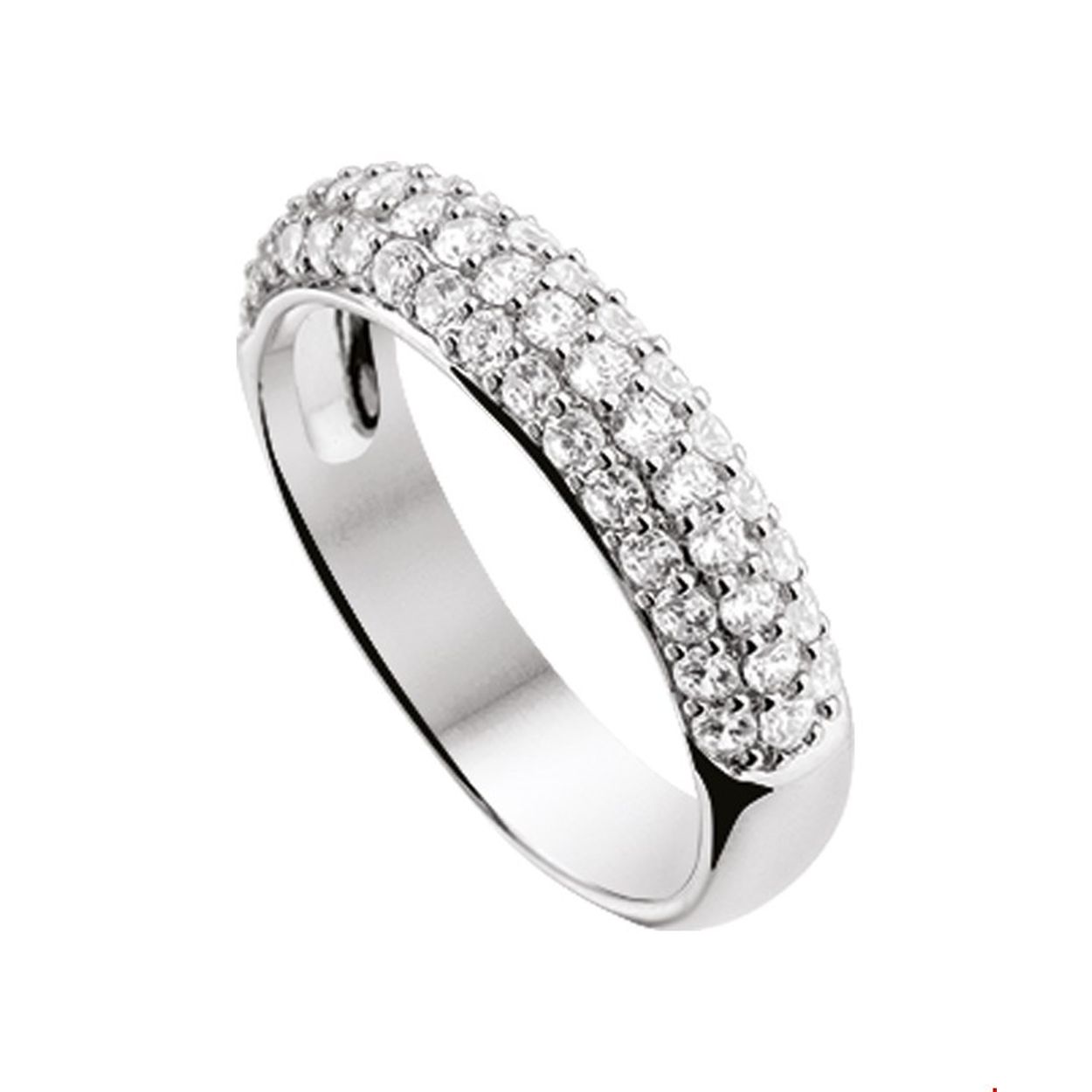Beschrijving: Gerhodineerd zilveren ring met zirkonia. 
Uniekenummer serie: 26255
Verpakt per: 1
Doelgroep: dames
Ringmaat: 17.75 mm (56)
Breedte: 5 mm
Zetting: pave