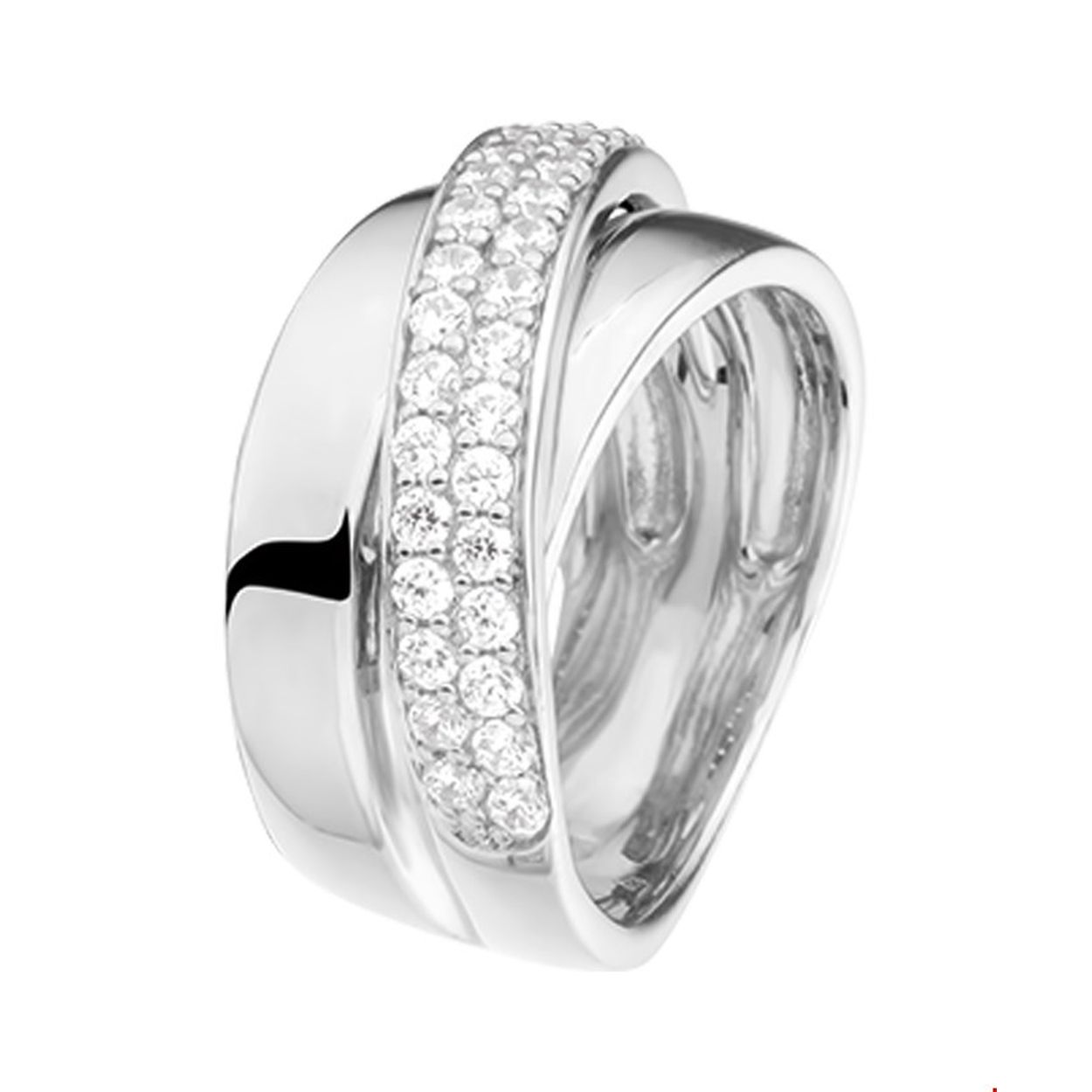 Beschrijving: Gerhodineerd zilveren ring met zirkonia. 
Uniekenummer serie: 26273
Verpakt per: 1
Doelgroep: dames
Ringmaat: 17.50 mm (55)
Breedte: 10 mm
Zetting: pave