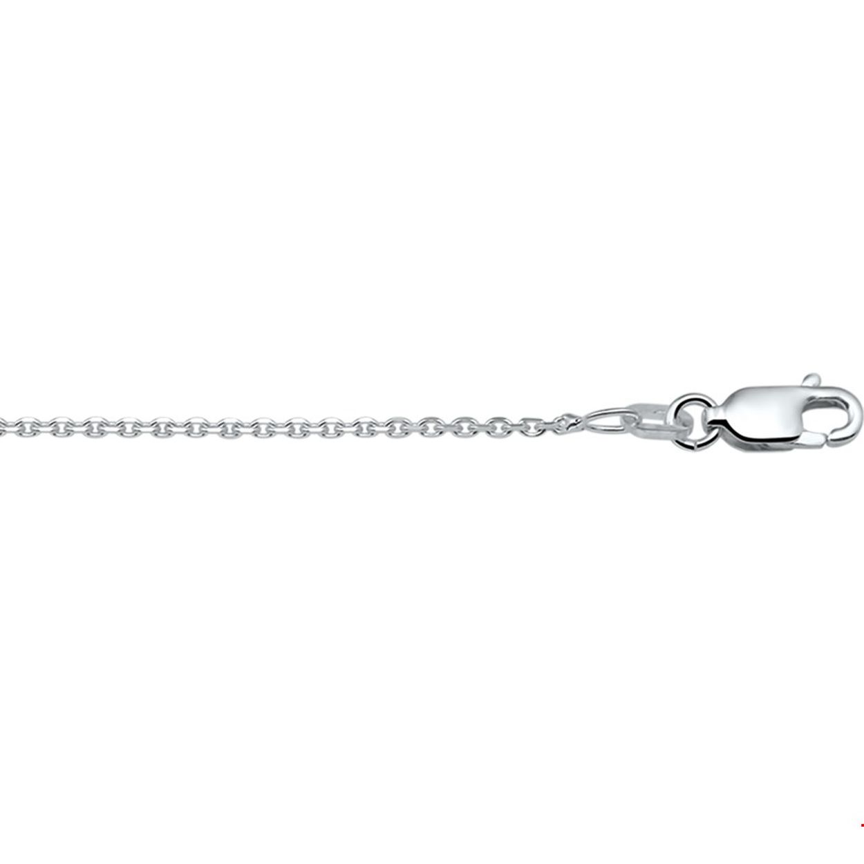 Beschrijving: Gerhodineerd zilveren collier met anker schakel. 
Doelgroep: dames
Breedte: 1.2 mm
Kortste lengte: 41 mm
Langste lengte: 45 mm