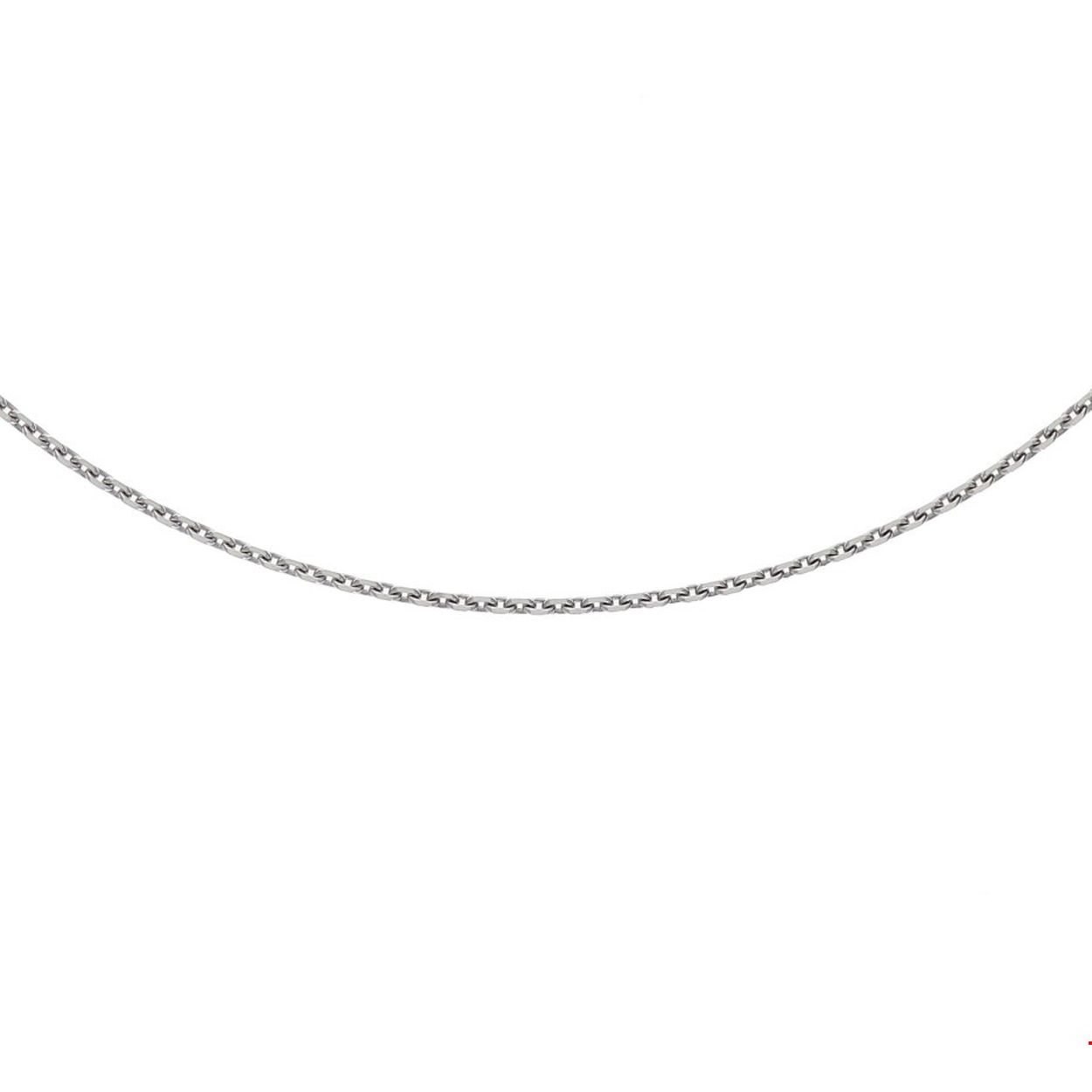 Beschrijving: Gerhodineerd zilveren collier met anker schakel. De lengte bedraagt 41cm met 4cm extensie. De schakelbreedte is 1.1mm. 
Breedte: 1.1 mm
Kortste lengte: 41 cm
Langste lengte: 45 cm