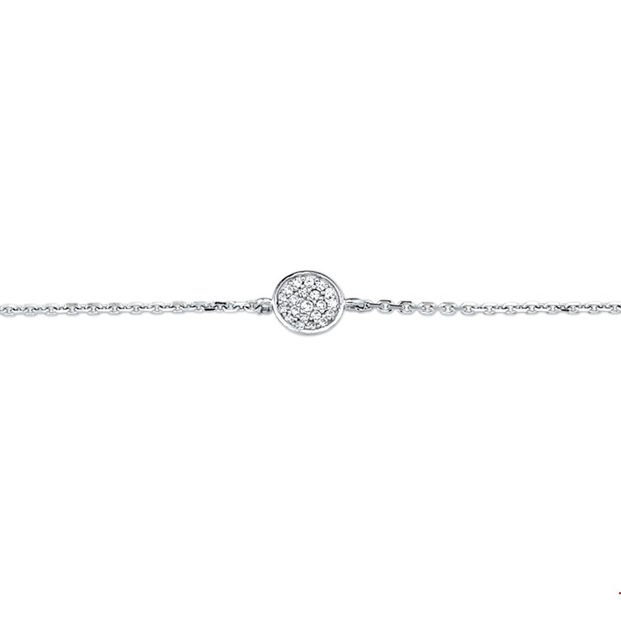 Beschrijving: Gerhodineerd zilveren armband met zirkonia. De lengte van de armband bedraagt 15.5cm met 2.5cm extensie. 
Verpakt per: 1
Doelgroep: dames
Breedte: 7 mm
Kortste lengte: 15.5 mm
Langste lengte: 18 mm
Zetting: pave