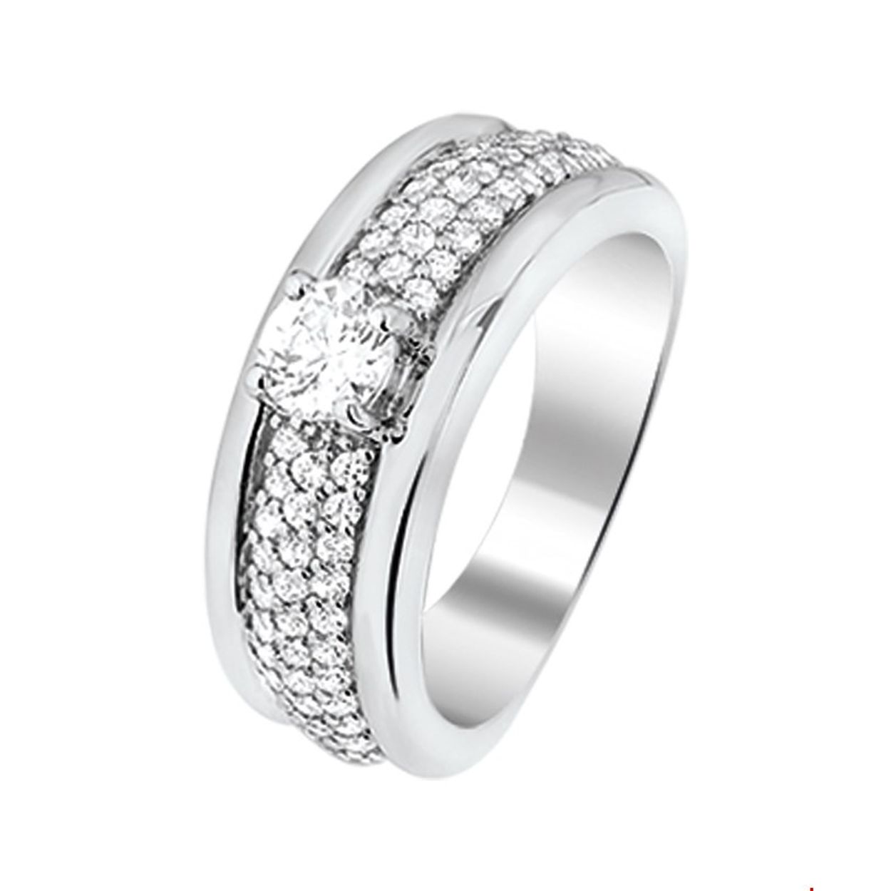 Beschrijving: Gerhodineerd zilveren ring met zirkonia. 
Uniekenummer serie: 26248
Verpakt per: 1
Doelgroep: dames
Ringmaat: 17.50 mm (55)
Breedte: 8 mm
Zetting: pave