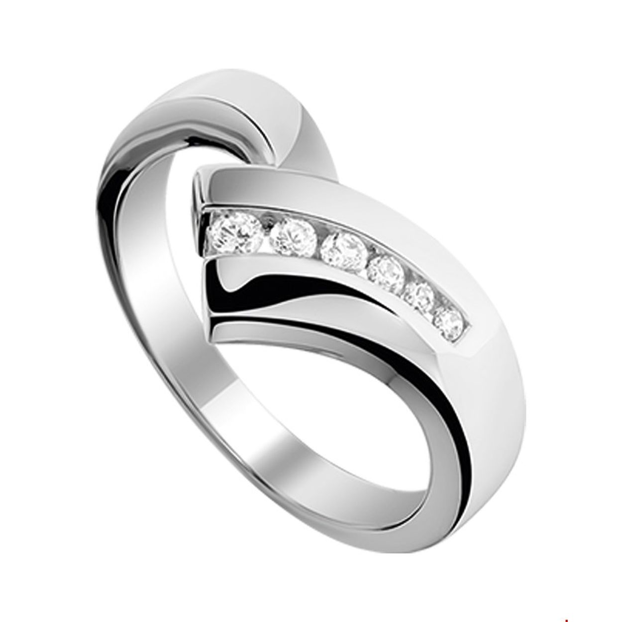 Beschrijving: Gerhodineerd zilveren ring met zirkonia. 
Uniekenummer serie: 26220
Verpakt per: 1
Doelgroep: dames
Ringmaat: 17.75 mm (56)
Breedte: 12 mm
Zetting: entourage (rail zetting)