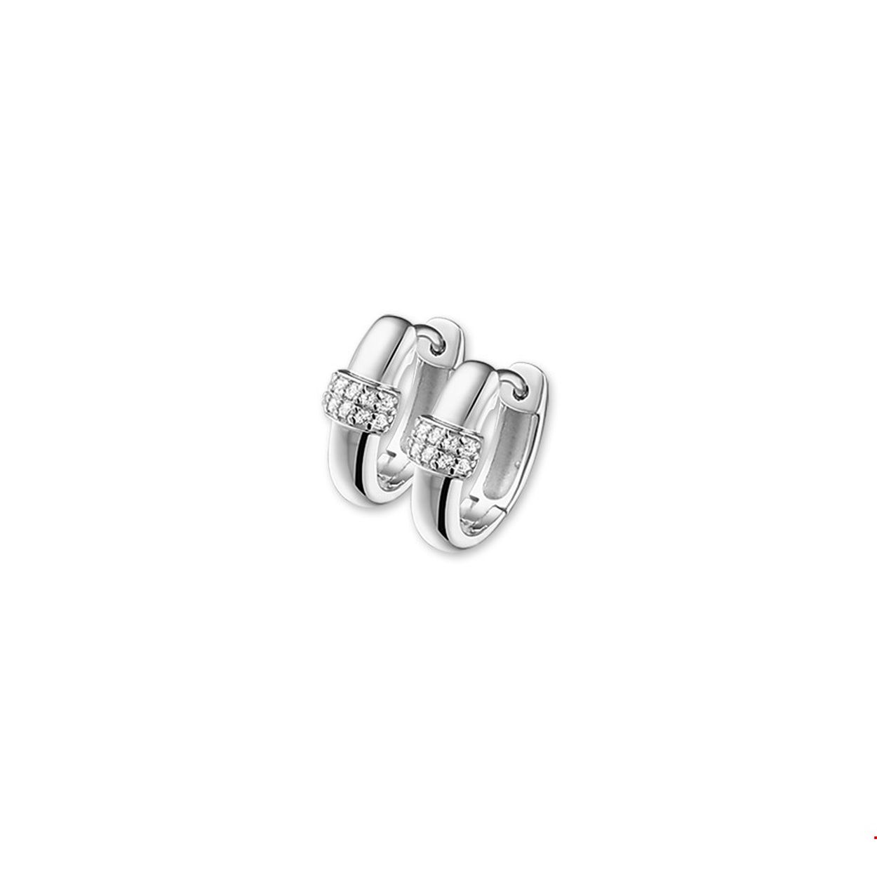 Gerhodineerd zilveren klapcreolen met zirkonia | Breedte: 3.5 mm | Hoogte: 13.5 mm | Zetting: pave