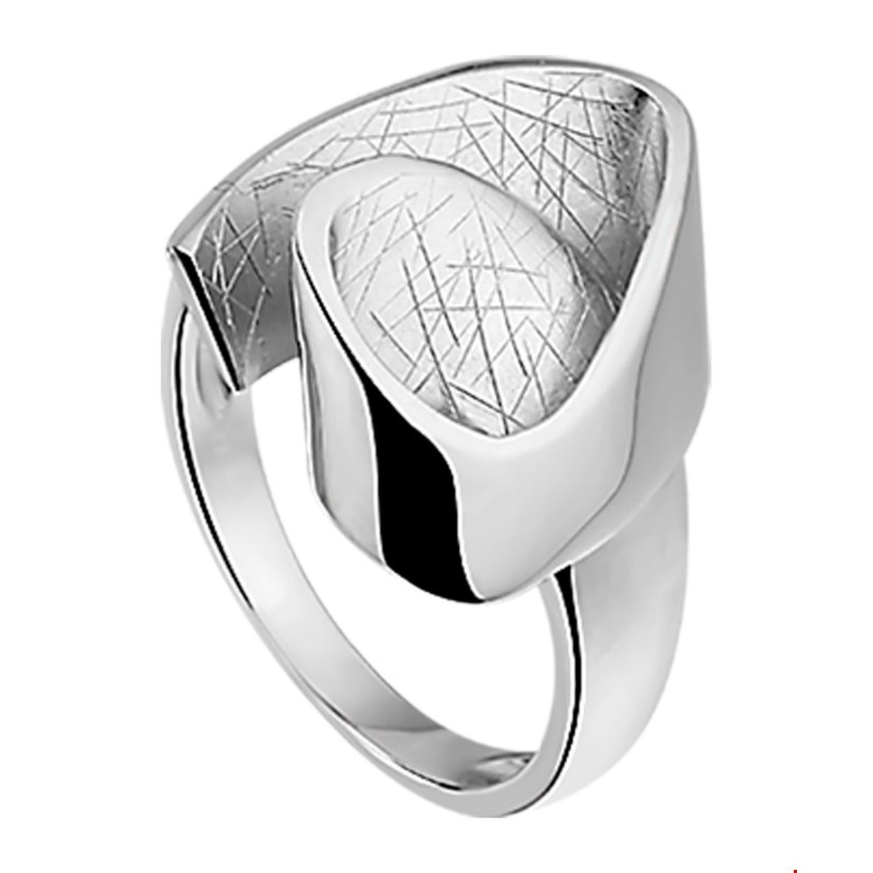 Beschrijving: Gerhodineerd zilveren ring met een poli en gescratchte afwerking. 
Uniekenummer serie: 26131
Verpakt per: 1
Doelgroep: dames
Ringmaat: 16.50 mm (52)
Breedte: 18.5 mm