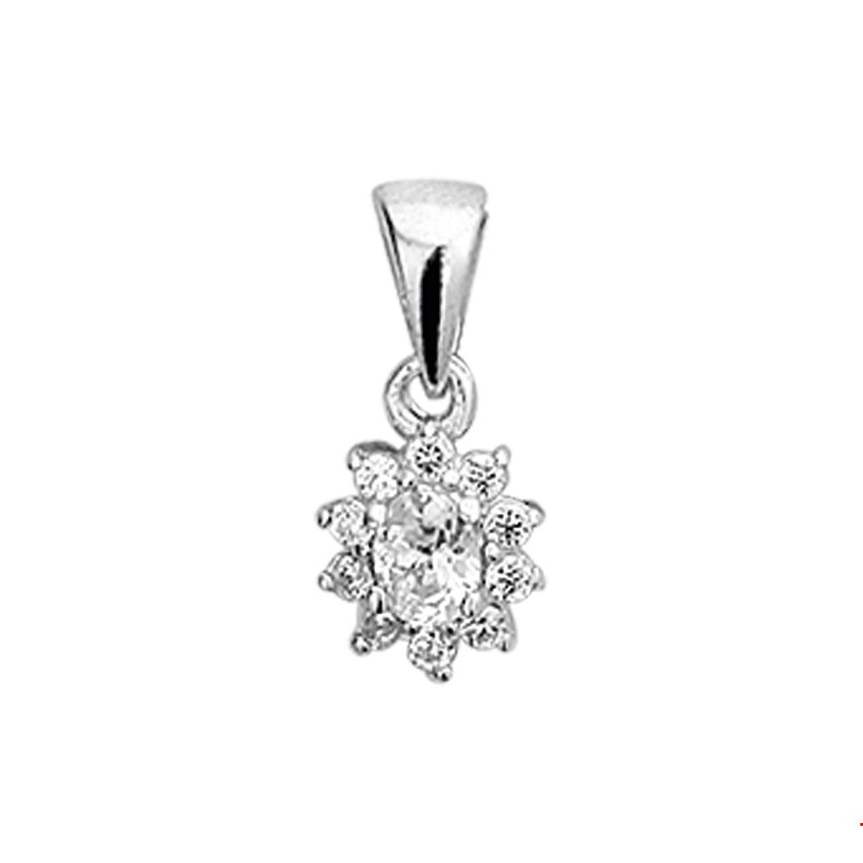 925 Zilveren hanger | Breedte: 7 mm | Hoogte: 10 mm | Zetting: entourage (chatonzetting)