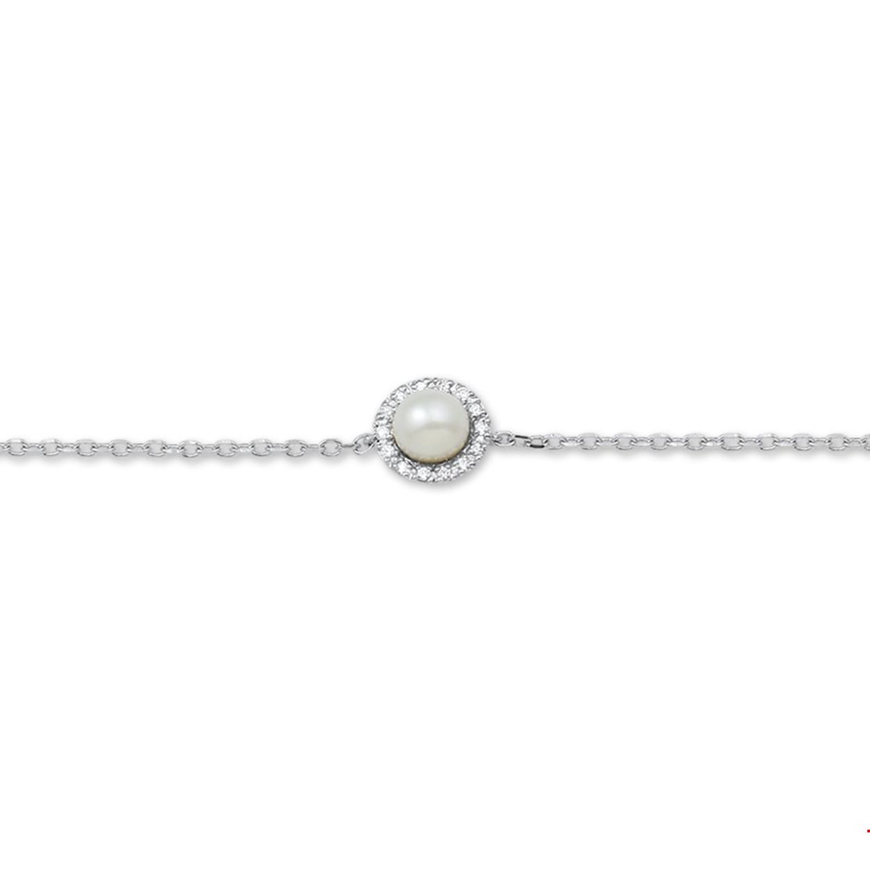 Beschrijving: Gerhodineerd zilveren armband met zoetwaterparel en zirkonia. De lengte van de armband bedraagt 16.5cm met 2cm extensie. De schakelbreedte bedraagt 1.3mm. 
Verpakt per: 1
Doelgroep: dames
Breedte: 8 mm
Kortste lengte: 16.5 mm
Langste lengte: 18.5 mm