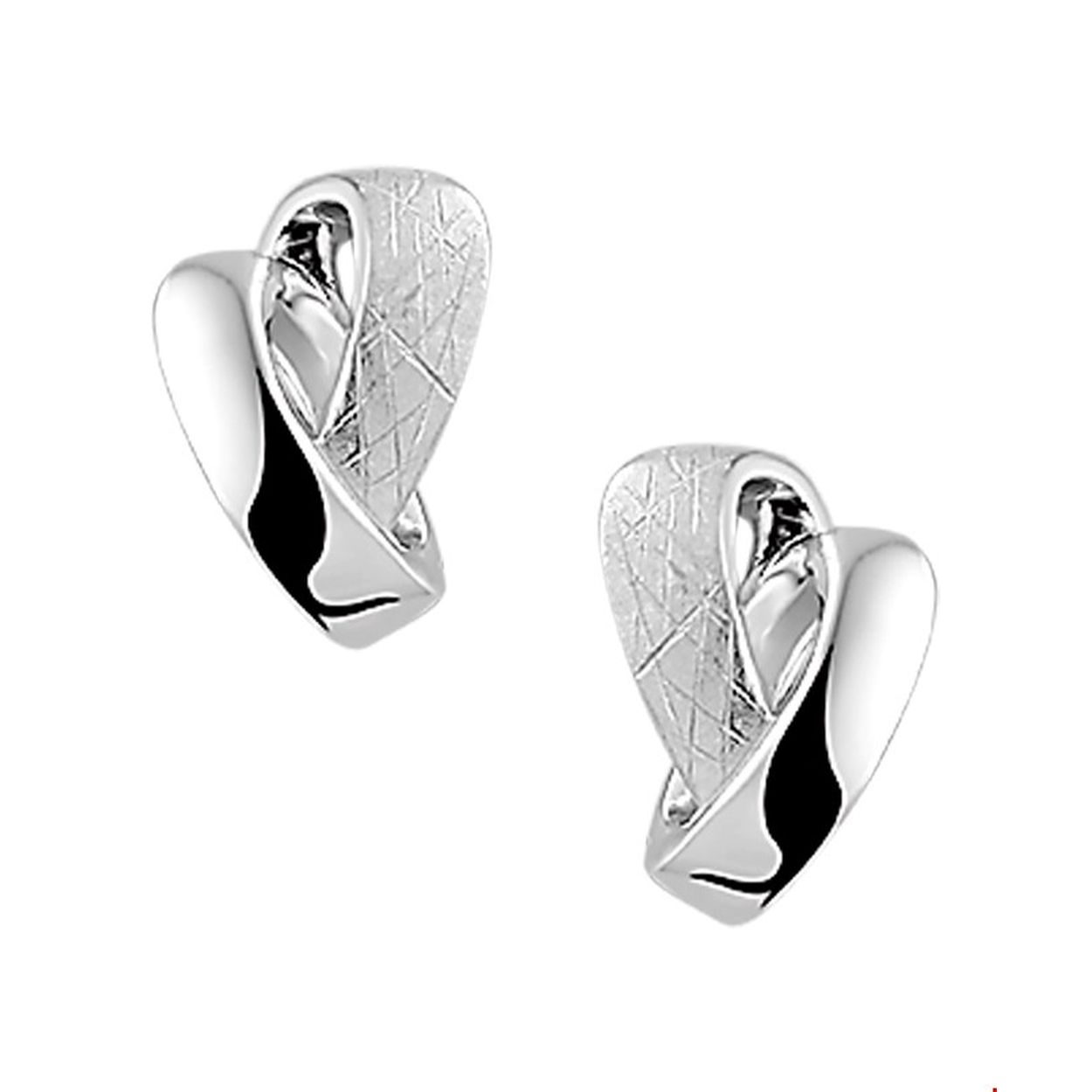 Beschrijving: Gerhodineerd zilveren oorknoppen met een poli en gescratchte afwerking. 
Verpakt per: 1
Doelgroep: dames
Breedte: 9 mm
Hoogte: 12 mm