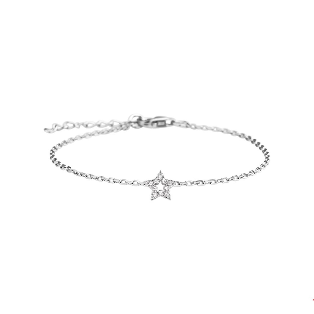Beschrijving: Gerhodineerd zilveren armband met een ster van zirkonia. De lengte bedraagt 15.5cm met 2.5cm extensie.
Verpakt per: 1
Doelgroep: dames
Breedte: 0.9 mm
Kortste lengte: 15.5 mm
Langste lengte: 18 mm