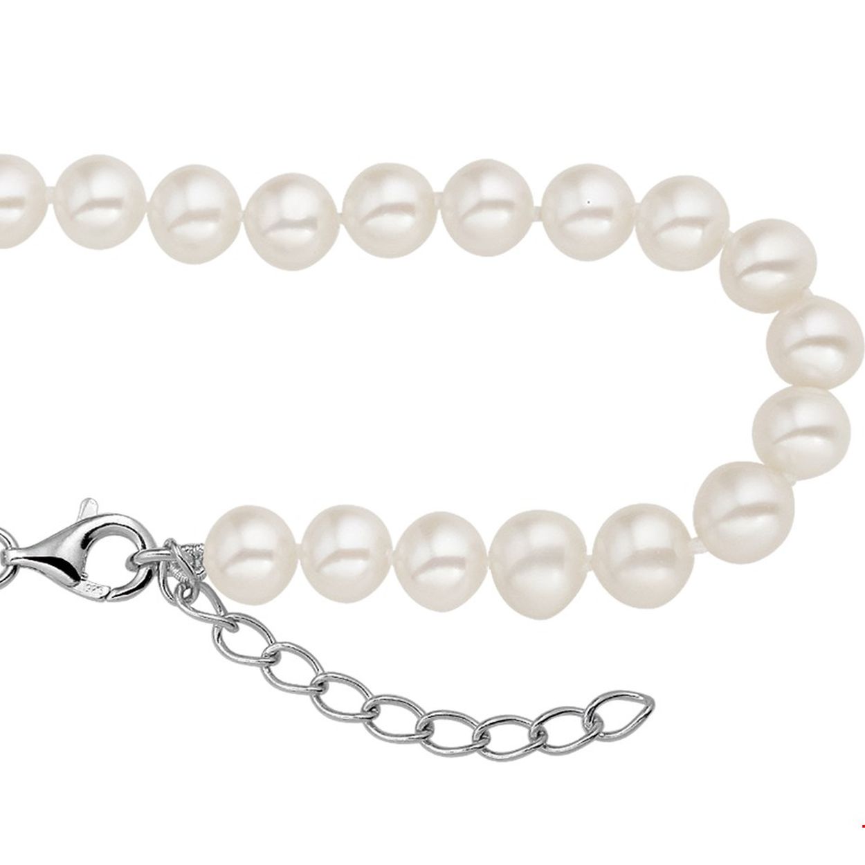 Stijliconen als Audrey Hepburn en Coco Chanel bewezen het ons al: een little black dress en tijdloze parels horen in de garderobe van iedere vrouw! Details: Gerhodineerd zilveren armband met zoetwaterparels. De parelgrootte is 6.5mm. 
Doelgroep: dames
Kortste lengte: 18 cm
Langste lengte: 21 cm