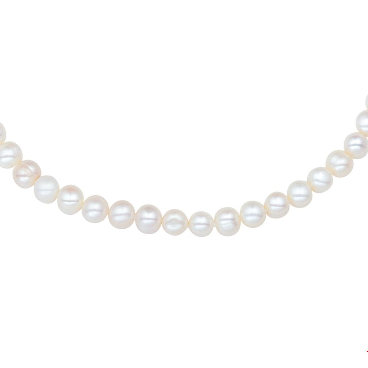 Beschrijving: Stijliconen als Audrey Hepburn en Coco Chanel bewezen het ons al: een little black dress en tijdloze parels horen in de garderobe van iedere vrouw! Details: Gerhodineerd zilveren collier van zoetwaterparels. De lengte van het collier bedraagt 42cm met 4cm extensie. De parelgrootte is 7.5mm. 
Verpakt per: 1
Doelgroep: dames
Breedte: 7.5 mm
Kortste lengte: 42 mm
Langste lengte: 46 mm