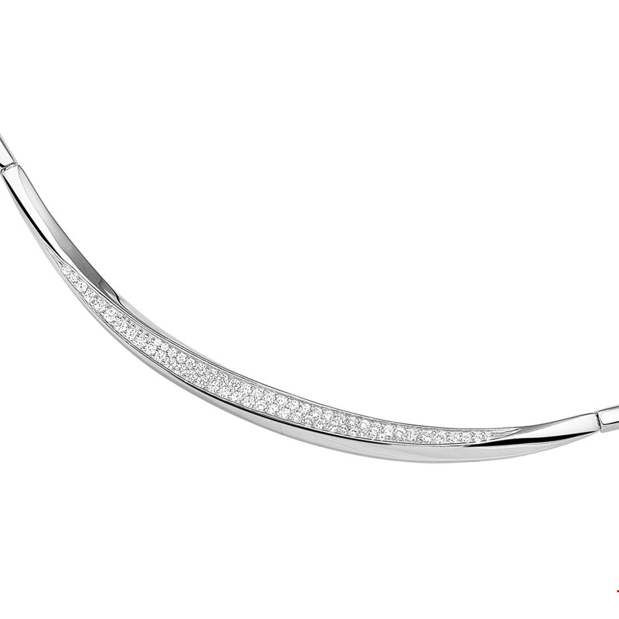 Gerhodineerd 925 zilveren collier uitgevoerd met zirkonia. Het collier heeft een draaglengte van 42cm en een extensie van 3cm. Uitgevoerd met karabijnsluiting.