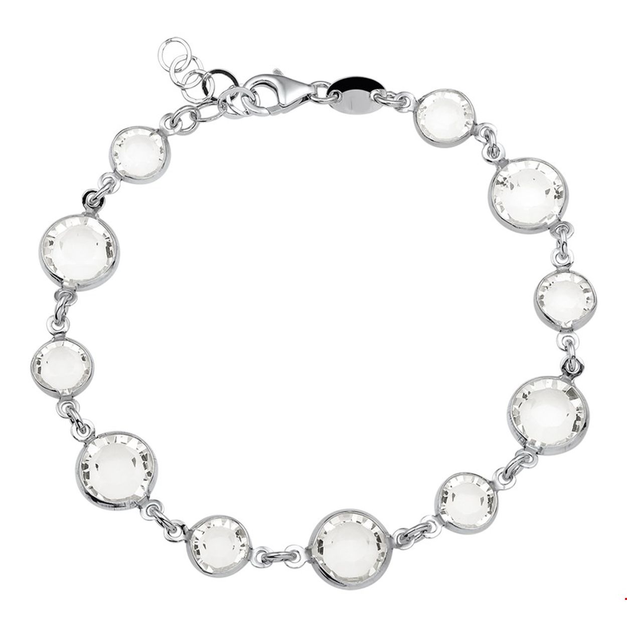 Beschrijving: Gerhodineerd zilveren armband met strass. 
Verpakt per: 1
Doelgroep: dames
Kortste lengte: 17 mm
Langste lengte: 20 mm