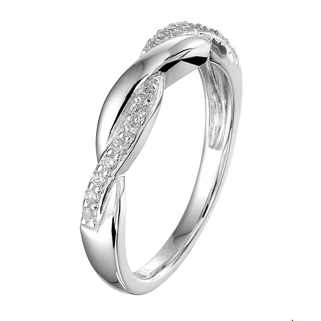 Beschrijving: Gerhodineerd zilveren ring met zirkonia. 
Uniekenummer serie: 27339
Verpakt per: 1
Doelgroep: dames
Ringmaat: 16.50 mm (52)
Breedte: 4 mm
Zetting: entourage (rijzetting)
