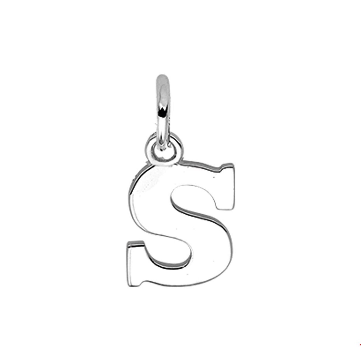 Gerhodineerd zilveren hanger/bedel letter S.
Breedte: 8.5 mm. Hoogte 12.5 mm.