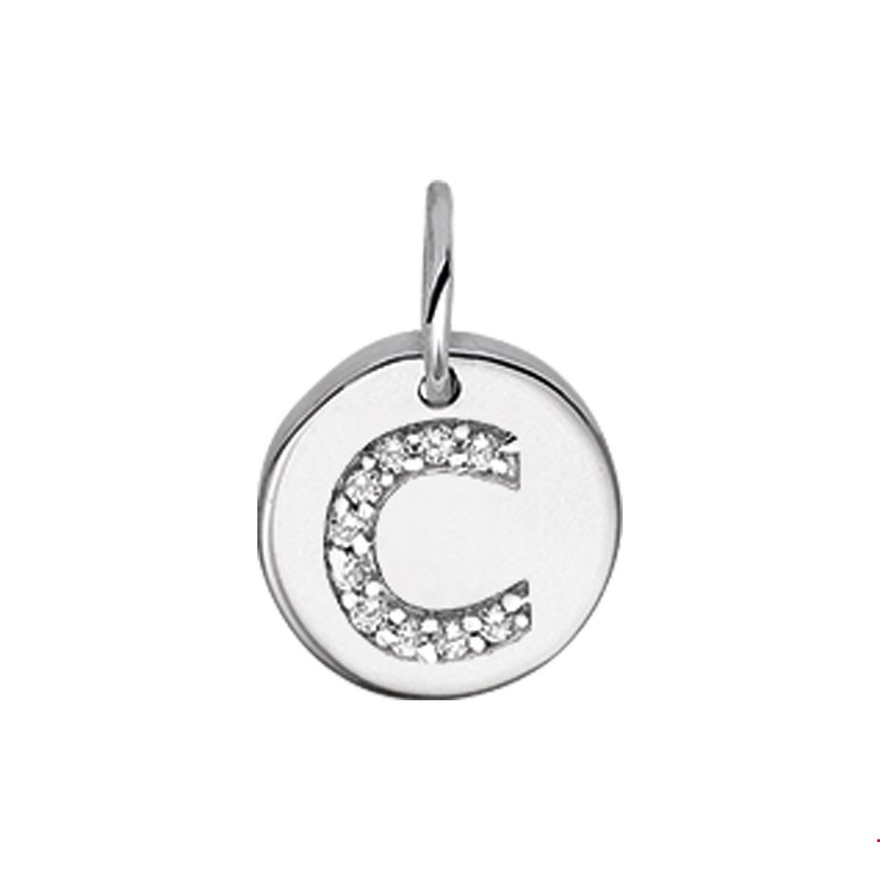 Beschrijving: Gerhodineerd zilveren bedel met de letter C en zirkonia. 
Uniekenummer serie: 35761
Verpakt per: 1
Doelgroep: unisex
Breedte: 9.5 mm
Zetting: entourage (rijzetting)