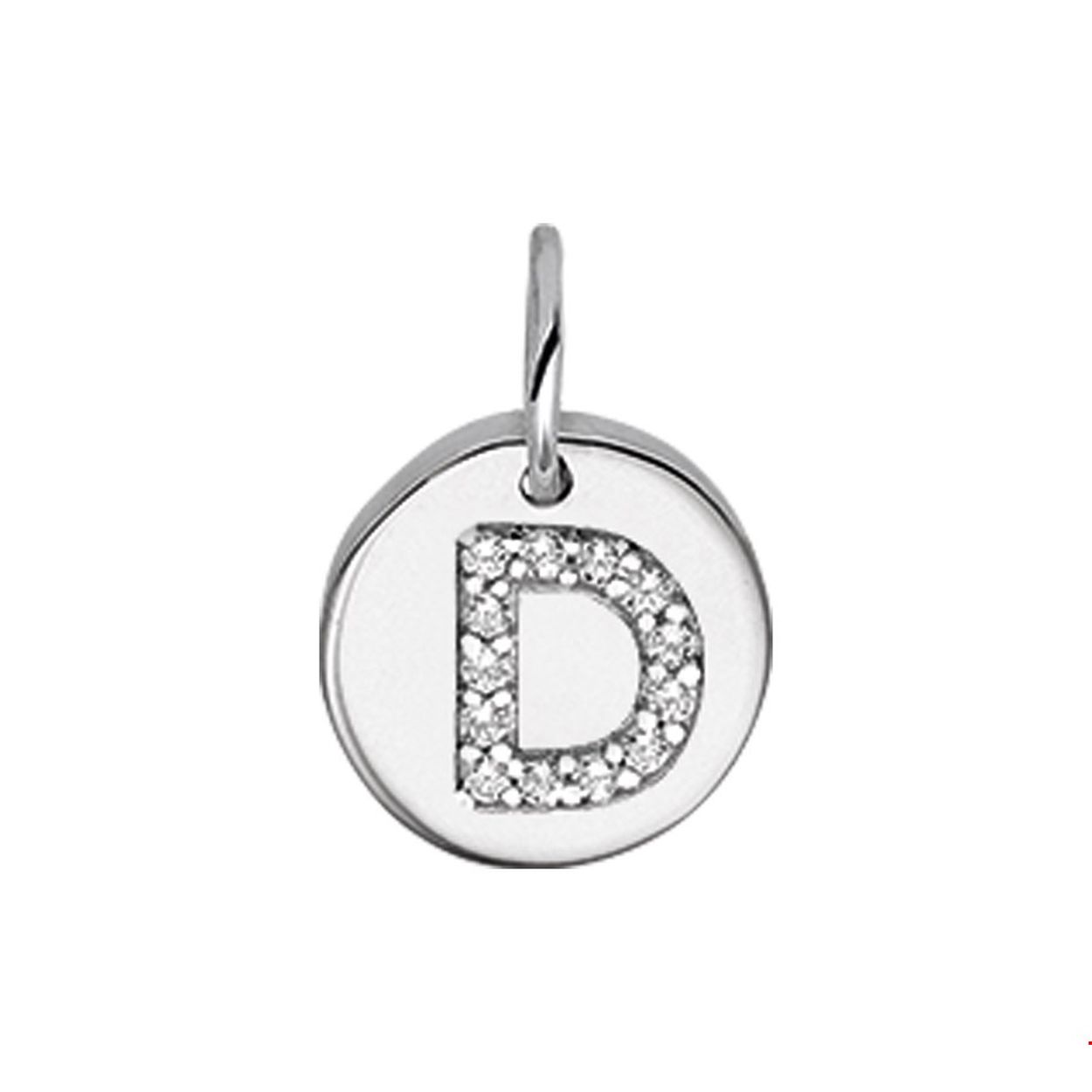Beschrijving: Gerhodineerd zilveren bedel met de letter D en zirkonia. 
Uniekenummer serie: 35761
Verpakt per: 1
Doelgroep: unisex
Breedte: 9.5 mm
Zetting: entourage (rijzetting)
