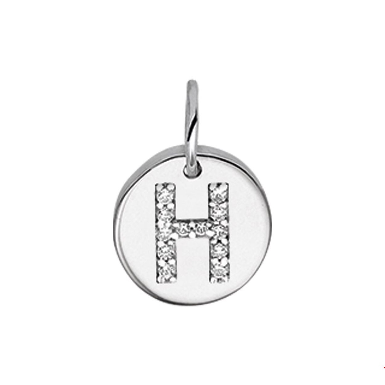 Beschrijving: Gerhodineerd zilveren bedel met de letter H en zirkonia. 
Uniekenummer serie: 35761
Verpakt per: 1
Doelgroep: unisex
Breedte: 9.5 mm
Zetting: entourage (rijzetting)