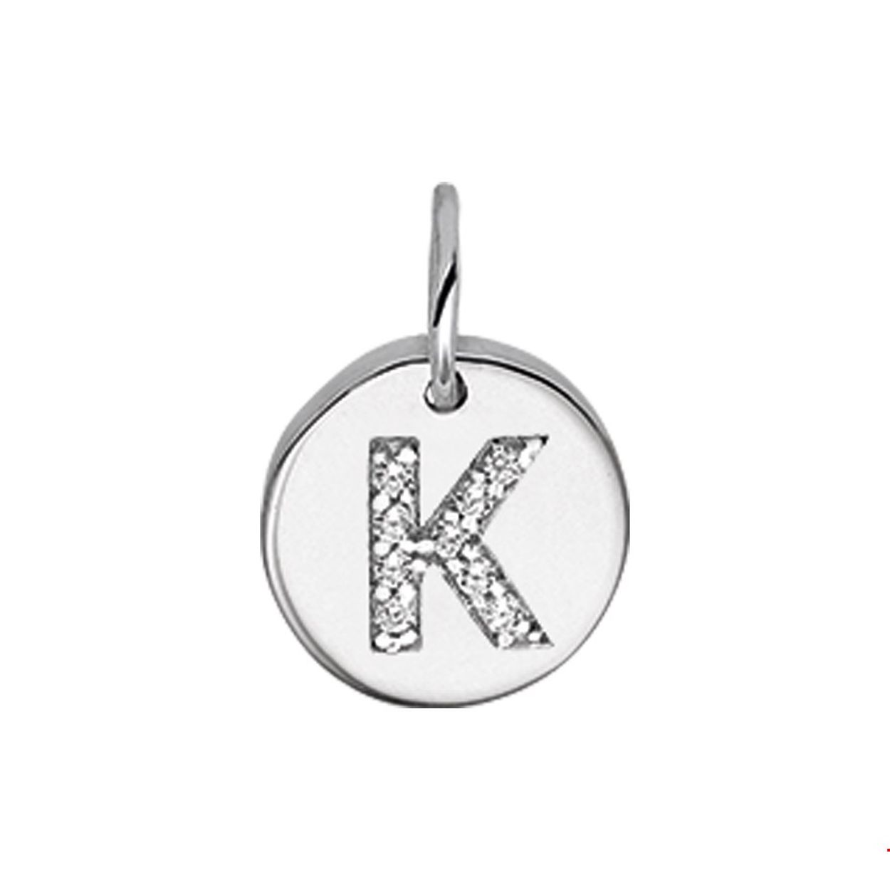 Beschrijving: Gerhodineerd zilveren bedel met de letter K en zirkonia. 
Uniekenummer serie: 35761
Verpakt per: 1
Doelgroep: unisex
Breedte: 9.5 mm
Zetting: entourage (rijzetting)