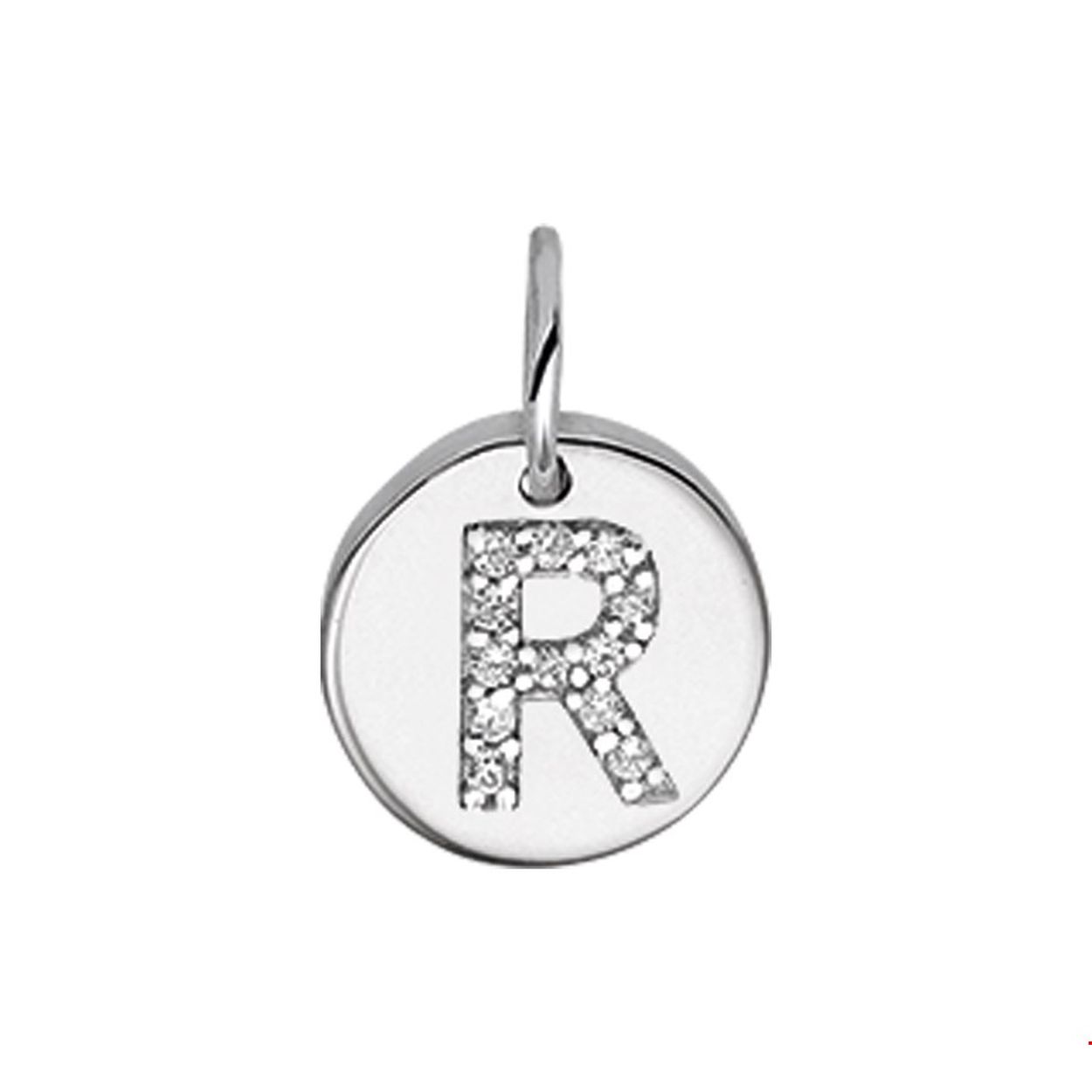 Beschrijving: Gerhodineerd zilveren bedel met de letter R en zirkonia. 
Uniekenummer serie: 35761
Verpakt per: 1
Doelgroep: unisex
Breedte: 9.5 mm
Zetting: entourage (rijzetting)