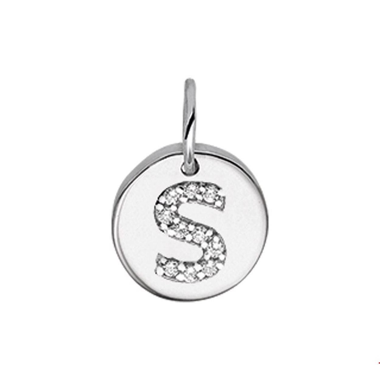 Beschrijving: Gerhodineerd zilveren bedel met de letter S en zirkonia. 
Uniekenummer serie: 35761
Verpakt per: 1
Doelgroep: unisex
Breedte: 9.5 mm
Zetting: entourage (rijzetting)
