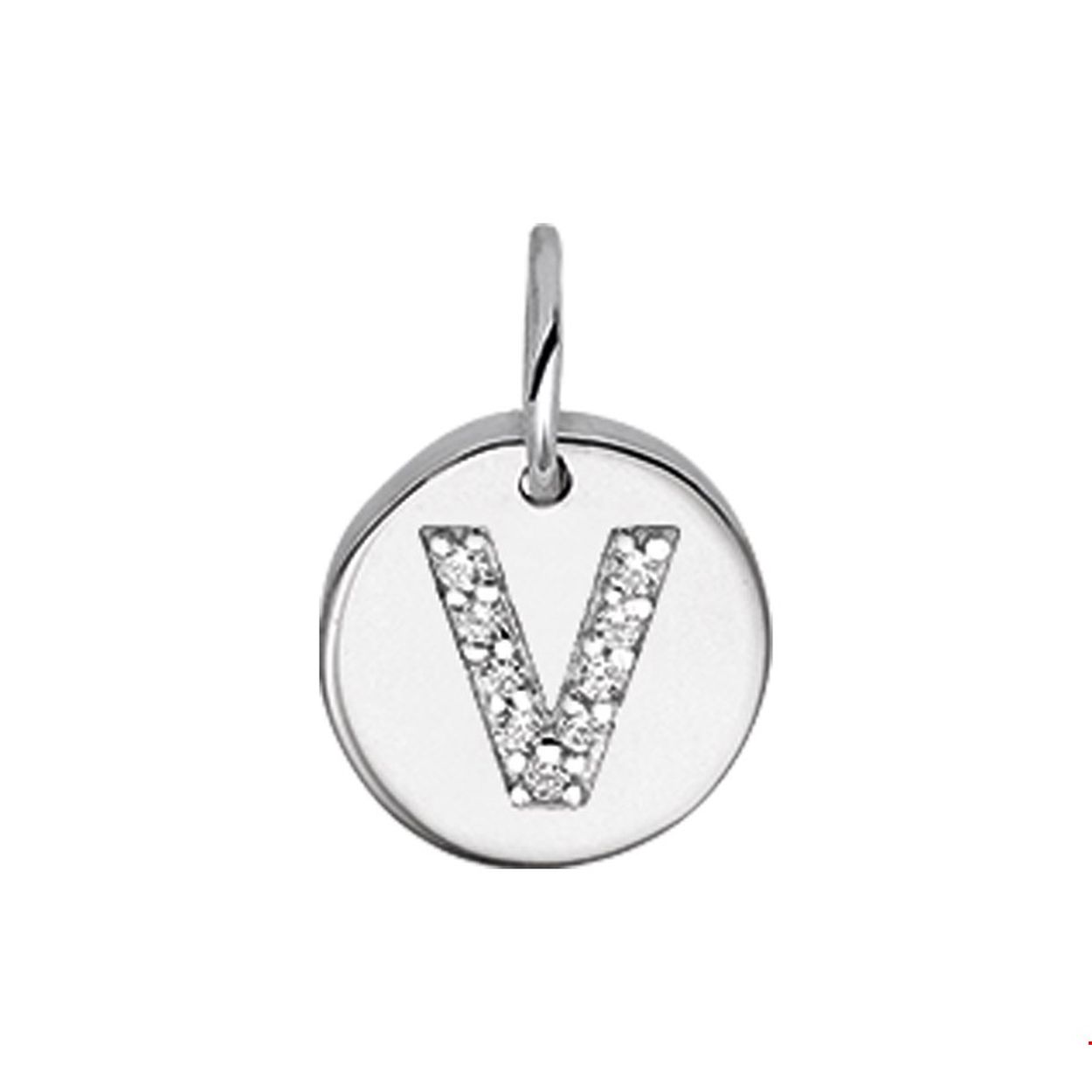 Beschrijving: Gerhodineerd zilveren bedel met de letter V en zirkonia. 
Uniekenummer serie: 35761
Verpakt per: 1
Doelgroep: unisex
Breedte: 9.5 mm
Zetting: entourage (rijzetting)