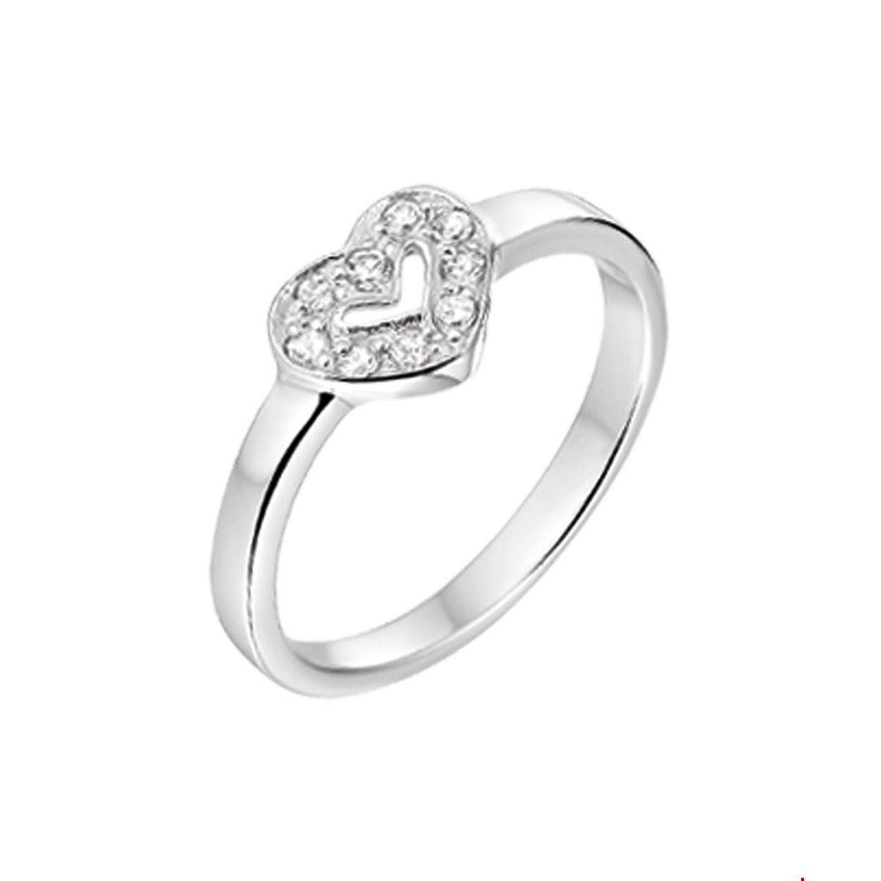 Beschrijving: Gerhodineerd zilveren ring met een hart van zirkonia. 
Uniekenummer serie: 26562
Verpakt per: 1
Doelgroep: meisjes
Ringmaat: 15.00 mm (47)
Zetting: entourage (rijzetting)