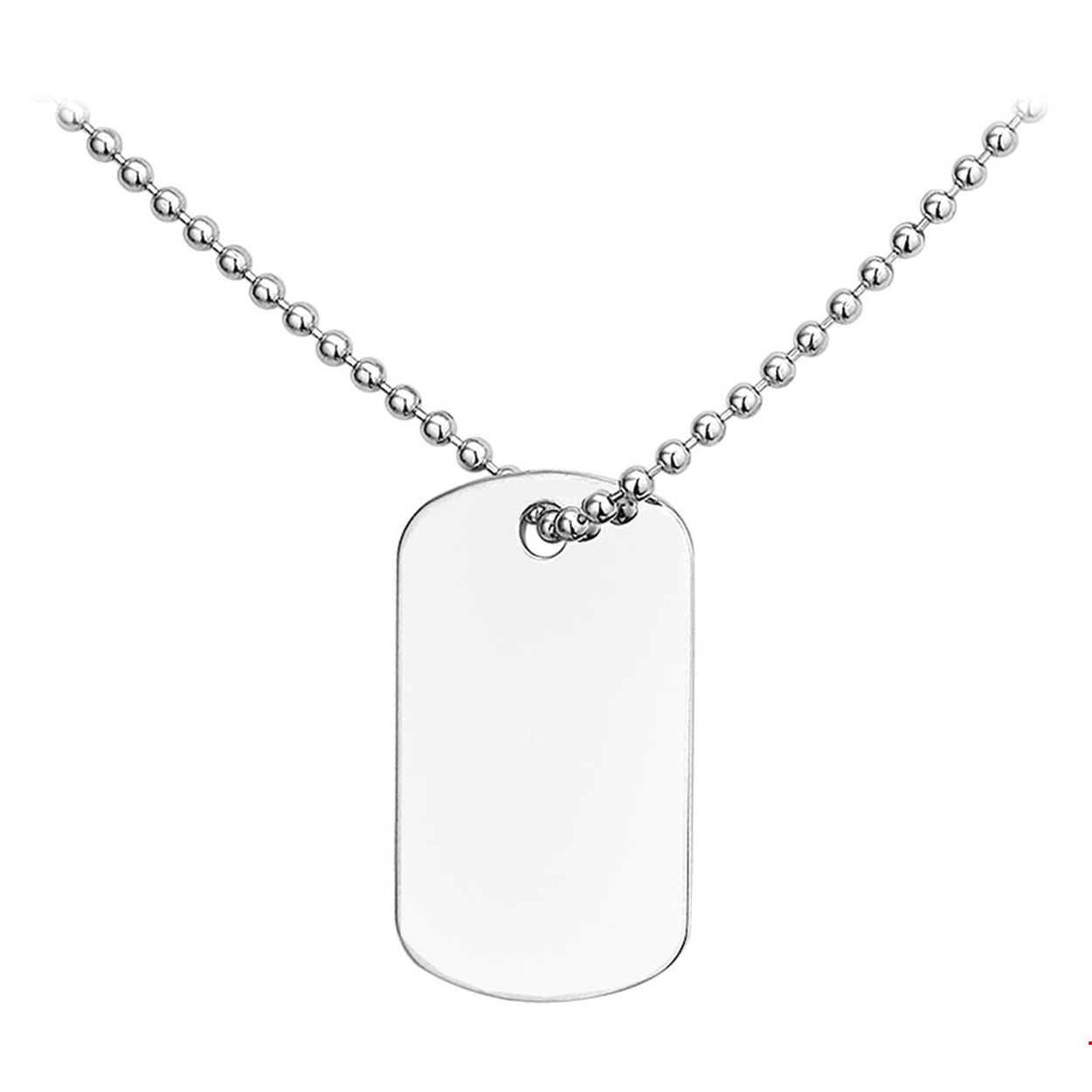 Beschrijving: Gerhodineerd zilveren collier met een dogtag. De schakelbreedte bedraagt 2.0mm. 
Uniekenummer serie: 26378
Verpakt per: 1
Doelgroep: heren
Breedte: 18 mm
Langste lengte: 60 mm
Hoogte: 30 mm